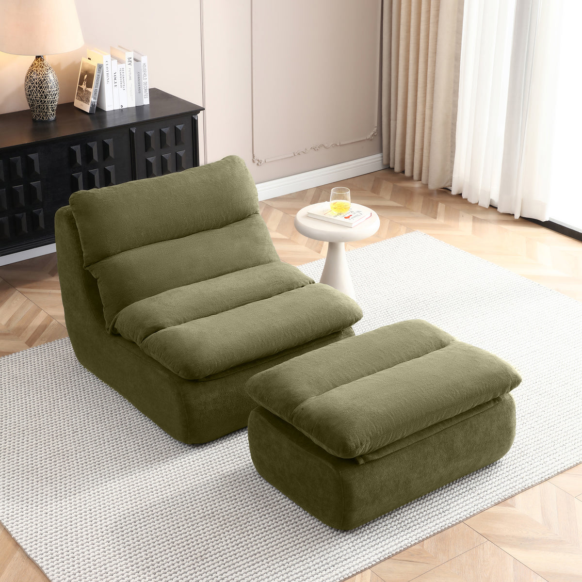 Green Bean Bag Chair with Ottoman