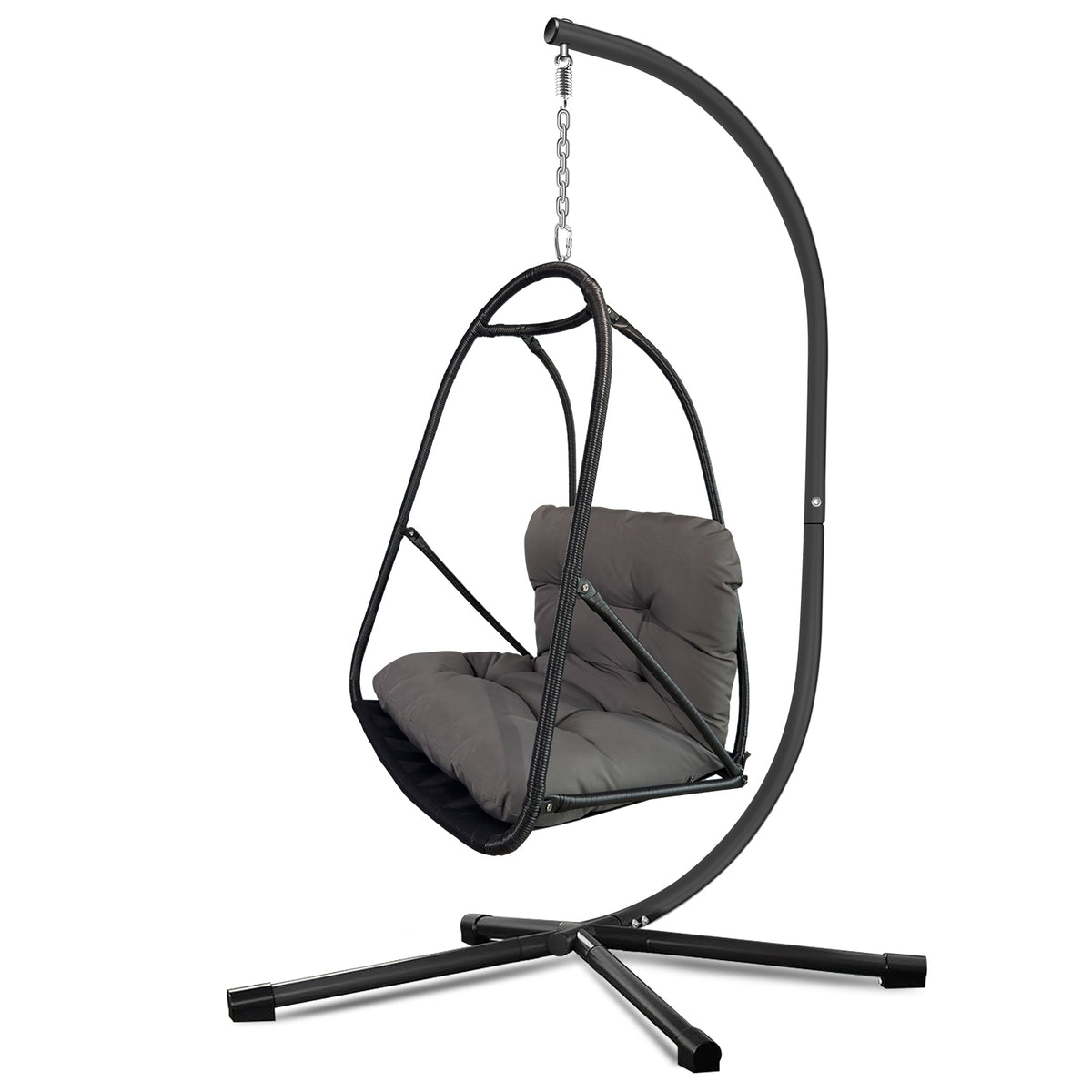 Wicker Folding Hanging Egg Chair with Stand, with Cup Holder
