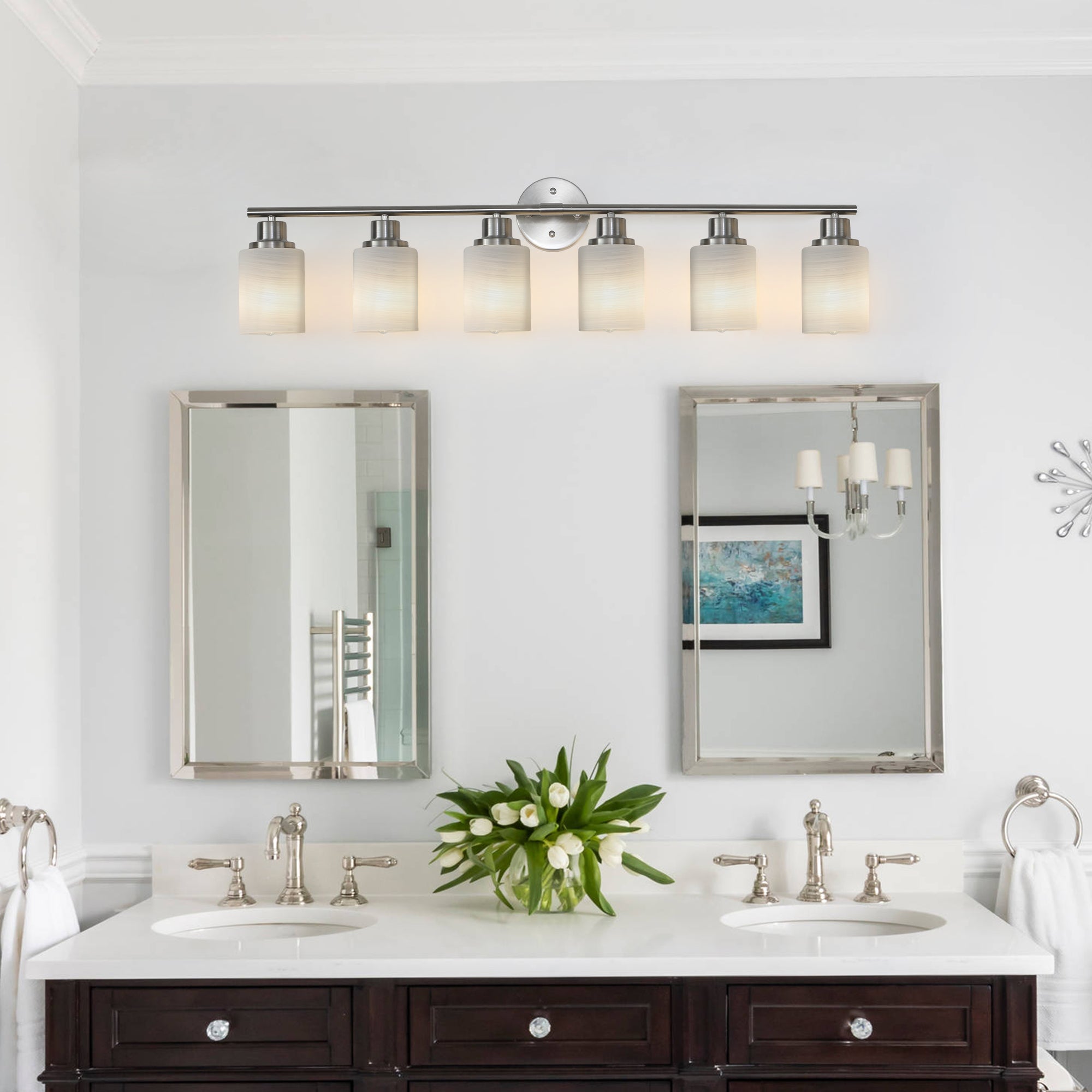 Wall Sconce, 6-Light Glass Shade, Chrome