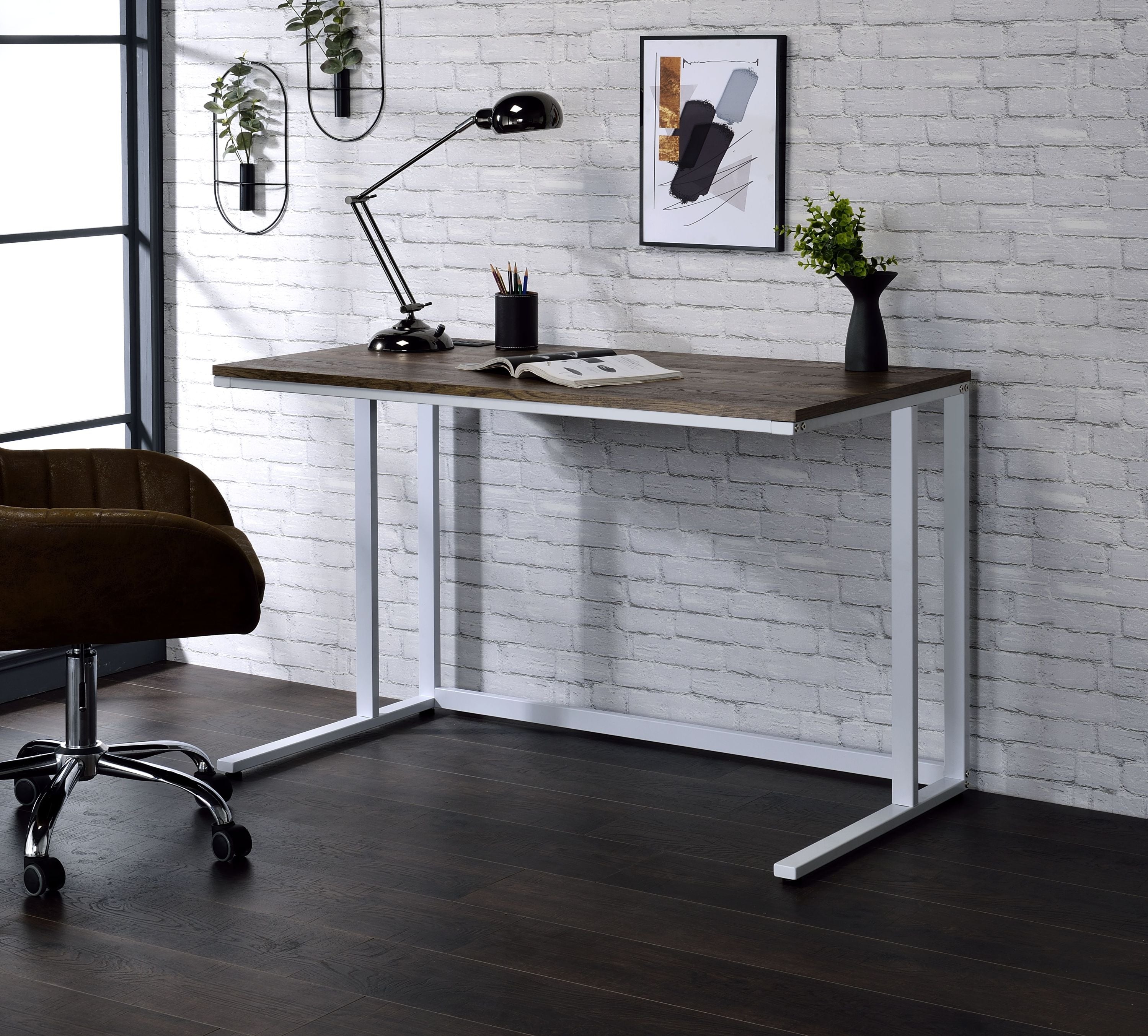Writing Desk with Charging Station, 47 in, Walnut
