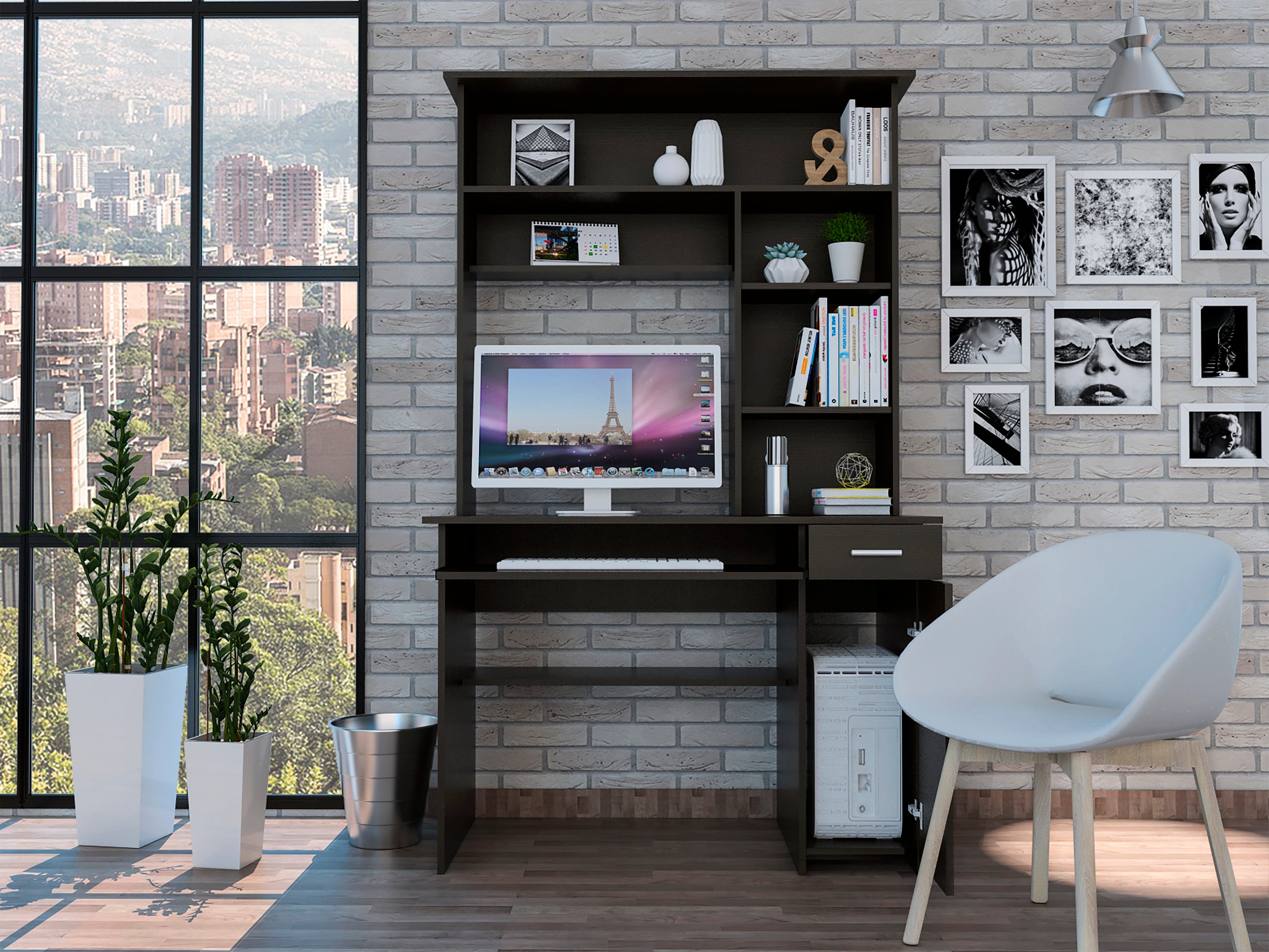 Computer Desk with Hutch and Drawers, Workstation, 43.3 in