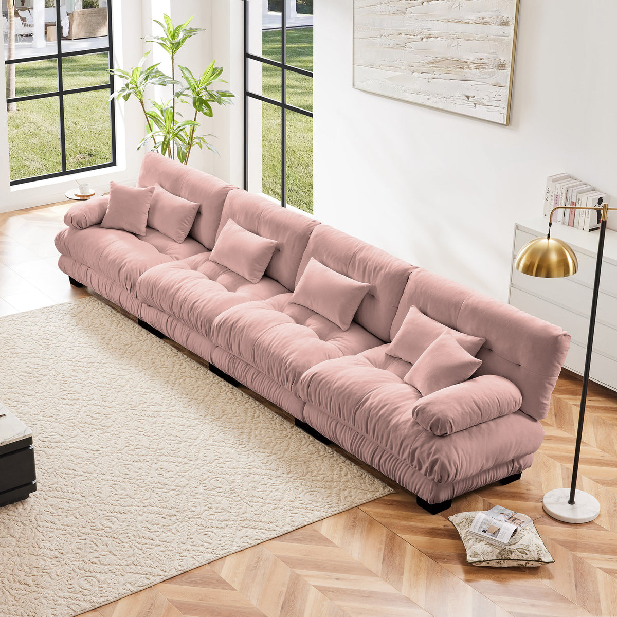 Pink Chenille Modular Sectional Couch