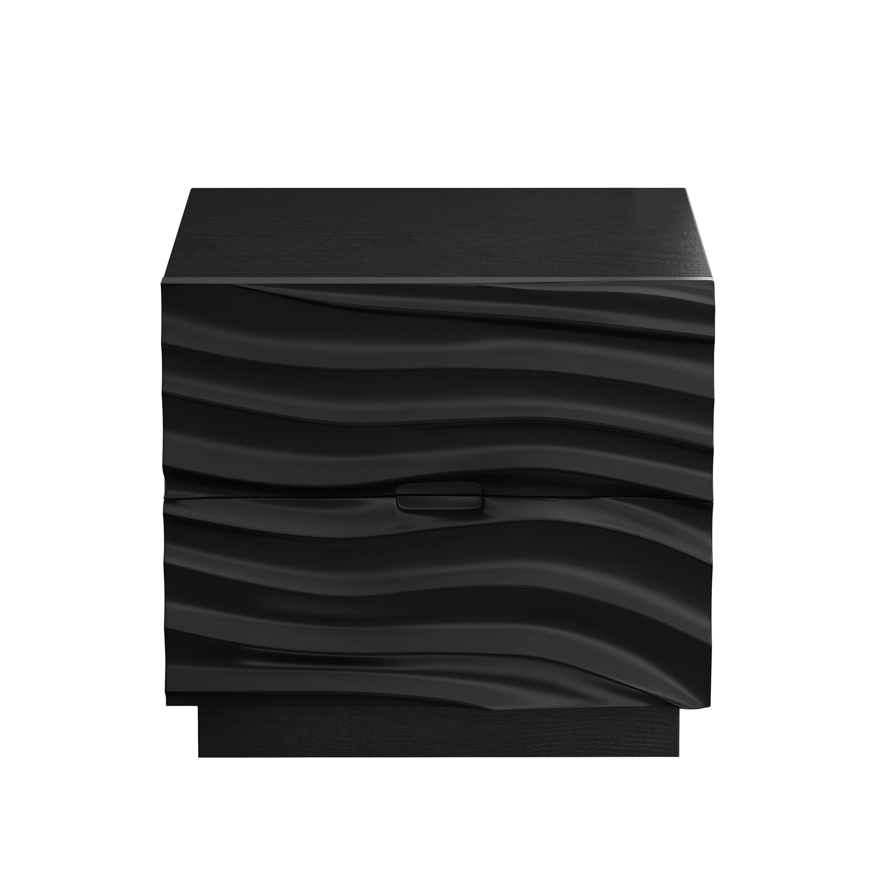 Handleless Black Nightstand with 2 Drawers, 23.62 in