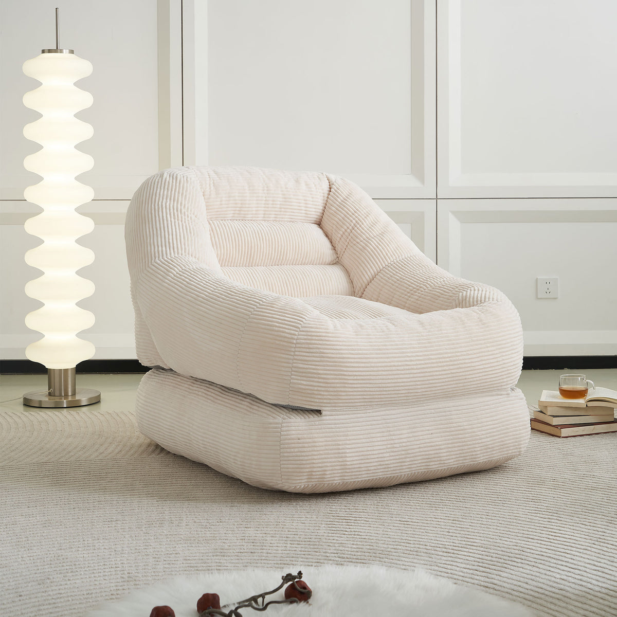 Beige Corduroy Sleeper Chair