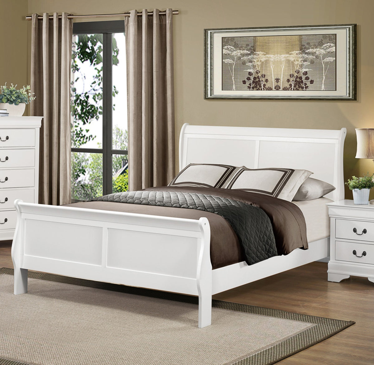 Queen Bed Frame, Louis Philippe Sleigh Bed in White