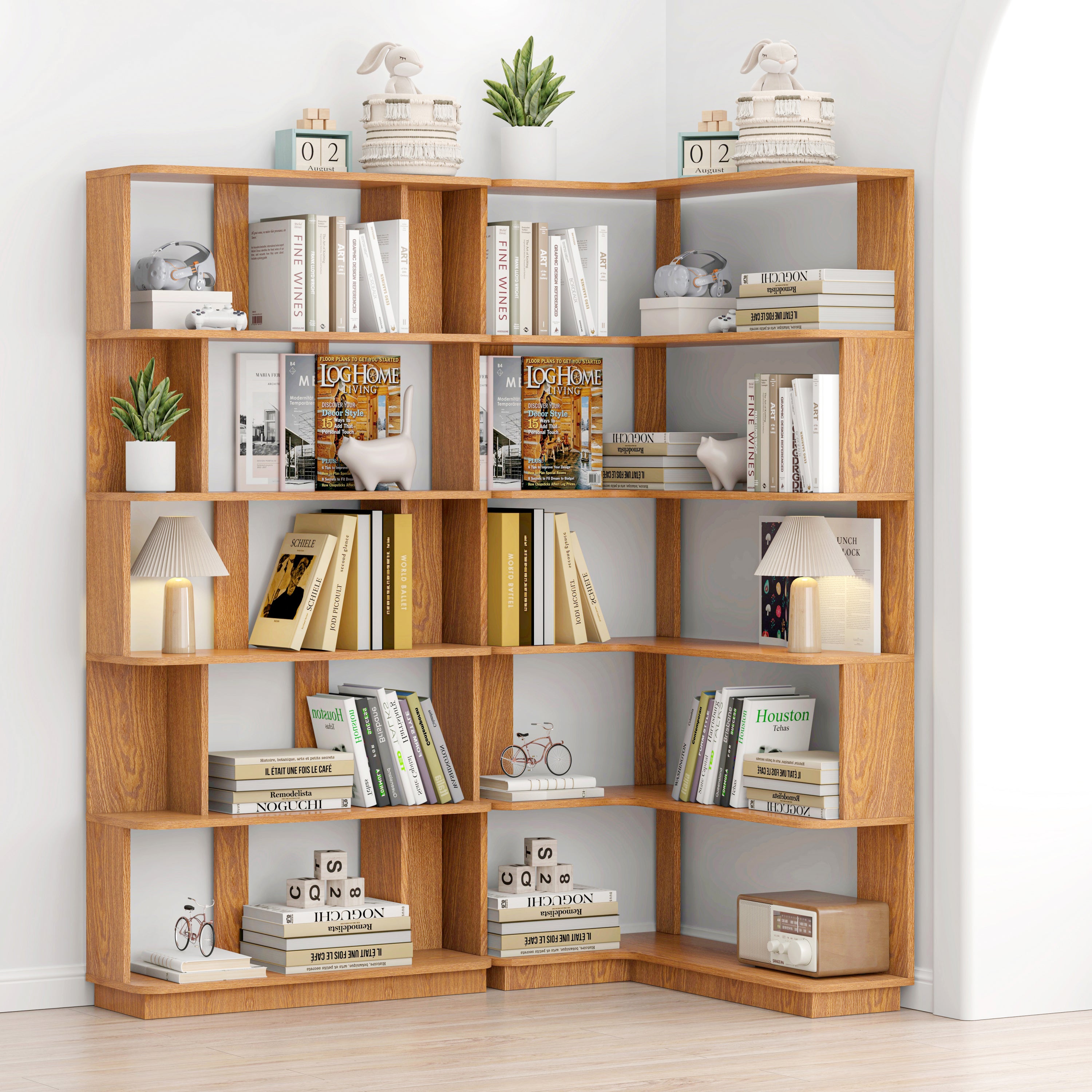 Bookcase, 66.9 in, Oak, 21.65 in Deep