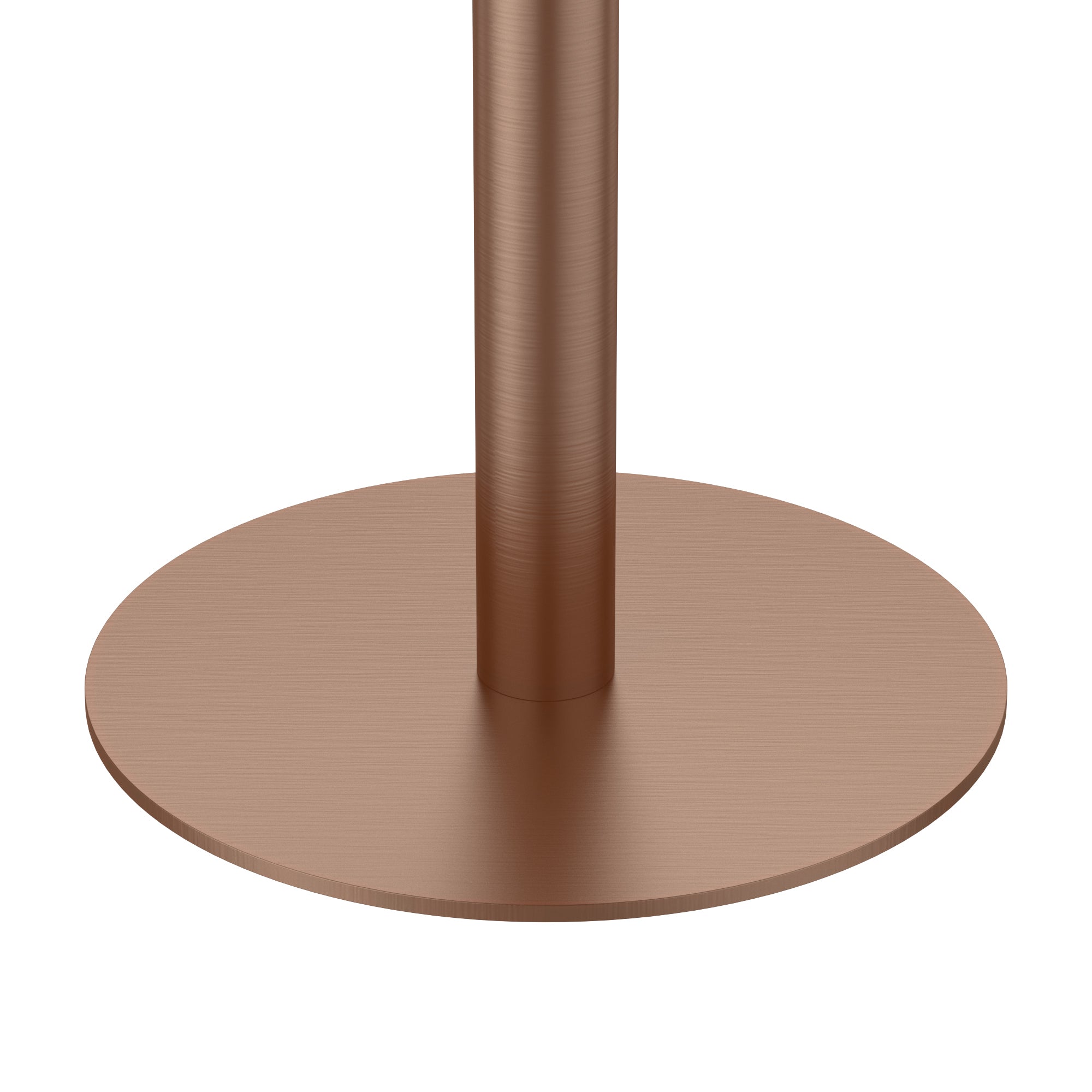 Close-up of rose gold pedestal column meeting the round rose gold base plate