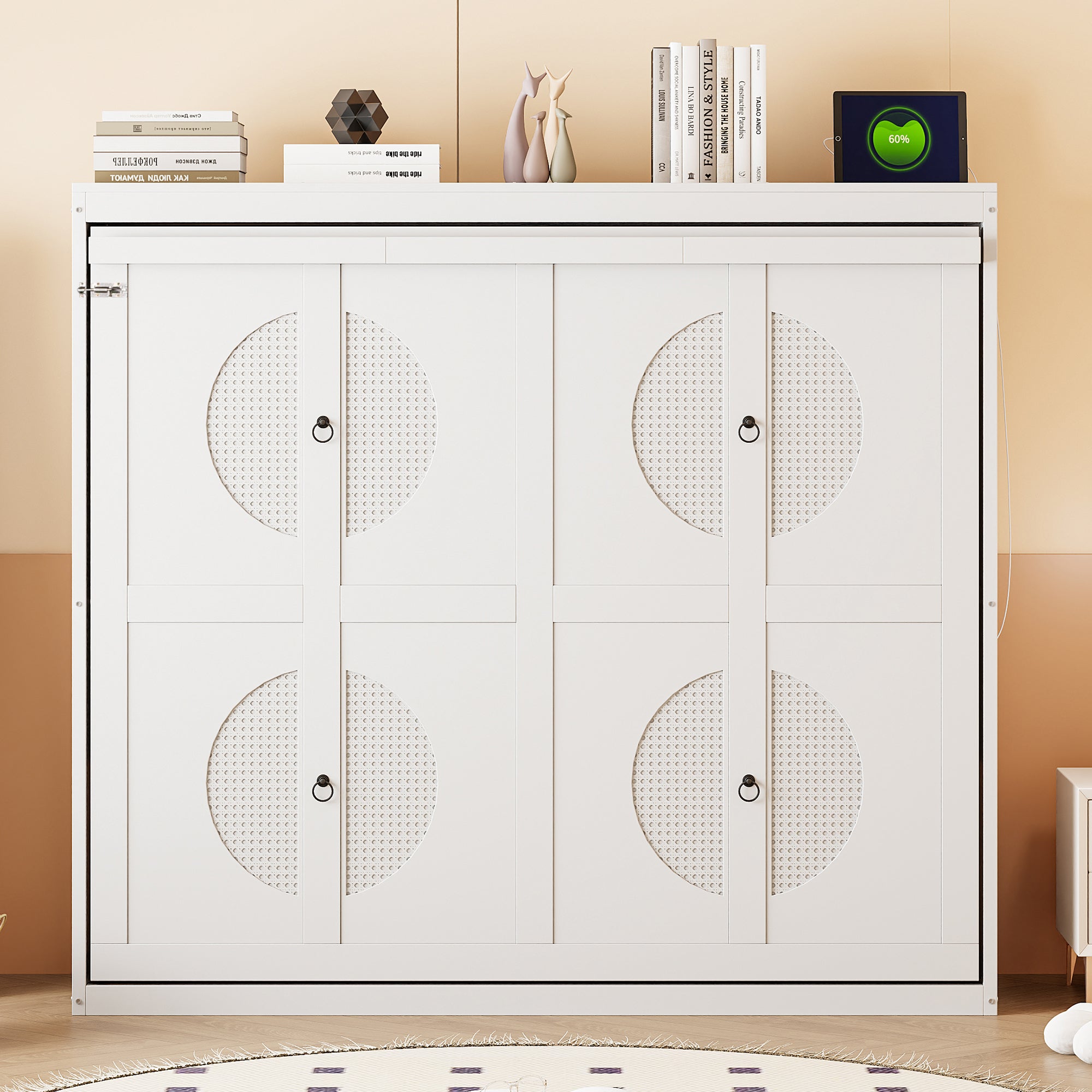 Full Size Murphy Wall Bed with Cabinet Front, White
