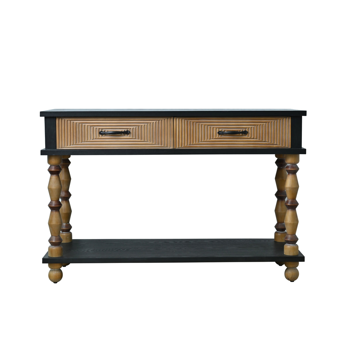 Black Solid Wood Console Table, 2 Drawers, 47.6 in Wide