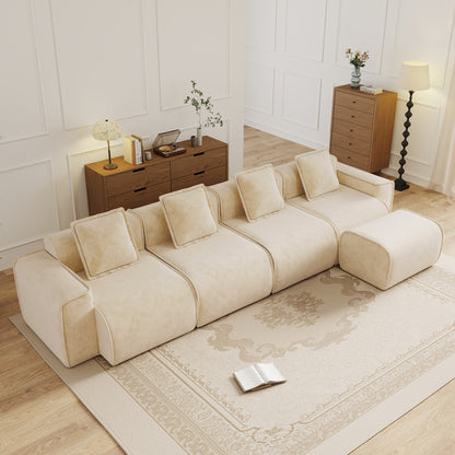 Seneca Boneless Couch - 4 Seater, 1 Ottoman, Camel