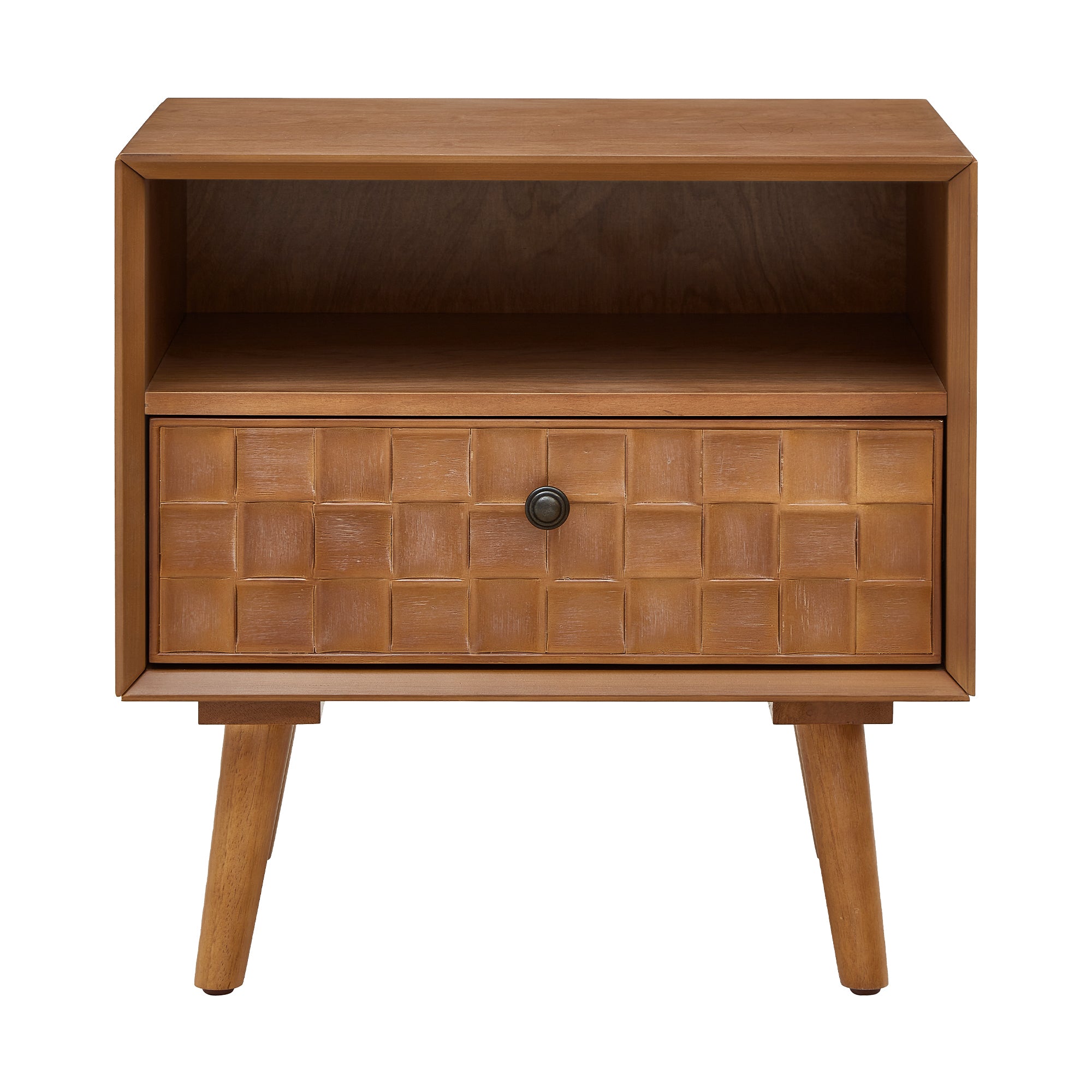1 Drawer Nightstand with Open Shelf, Golden Oak