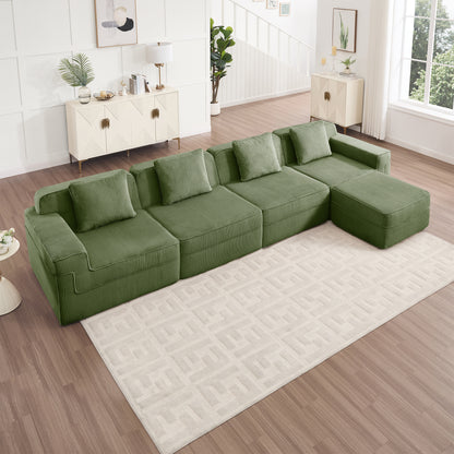 Boneless Couch – 4 Seater with Ottoman, Olive Green