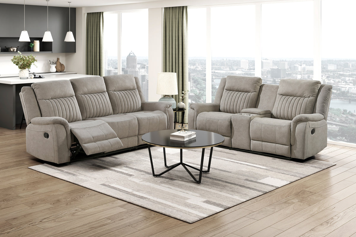 Gray Microfiber Reclining Sofa and Loveseat Set, Dove
