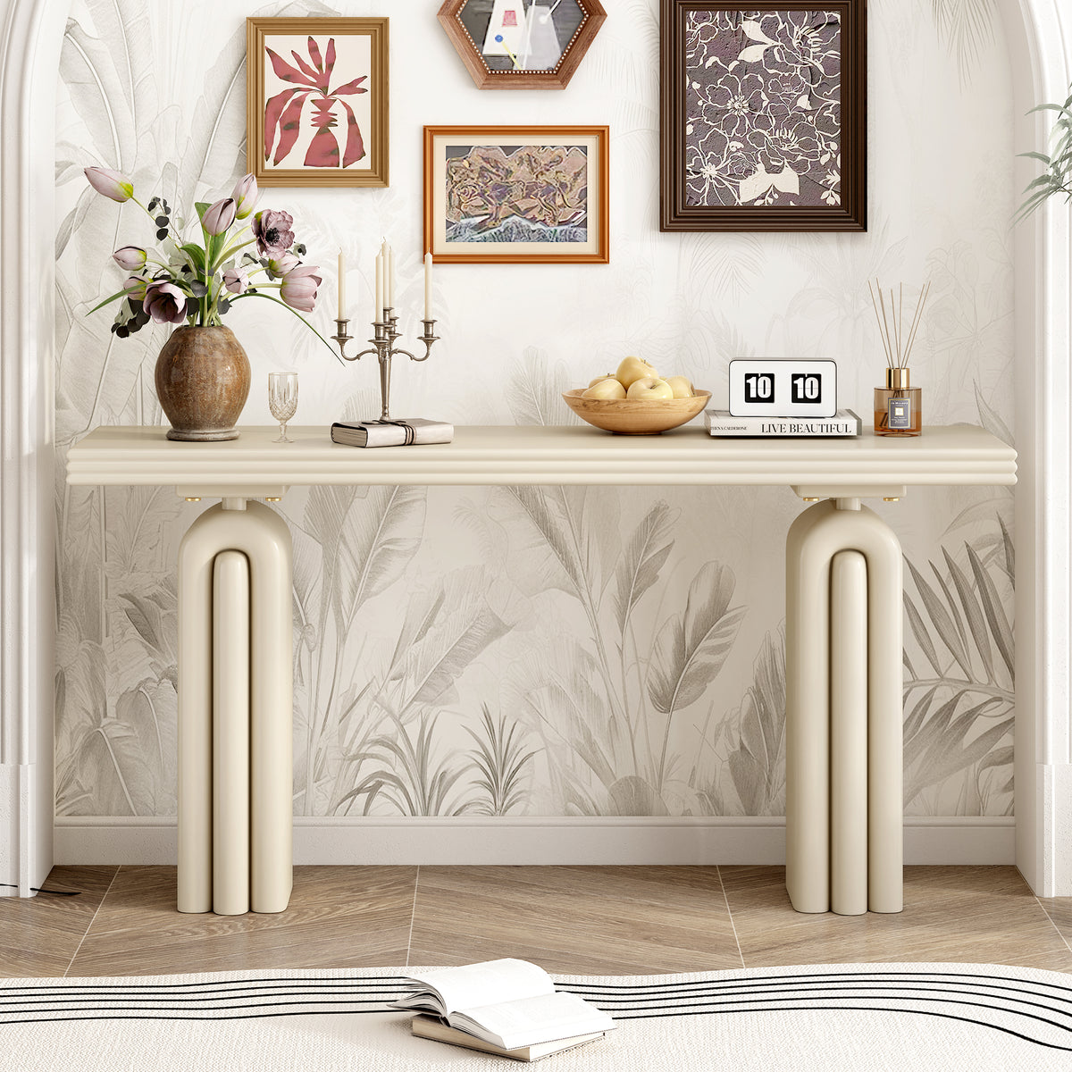 Beige Entryway Console Table, 60 in Wide