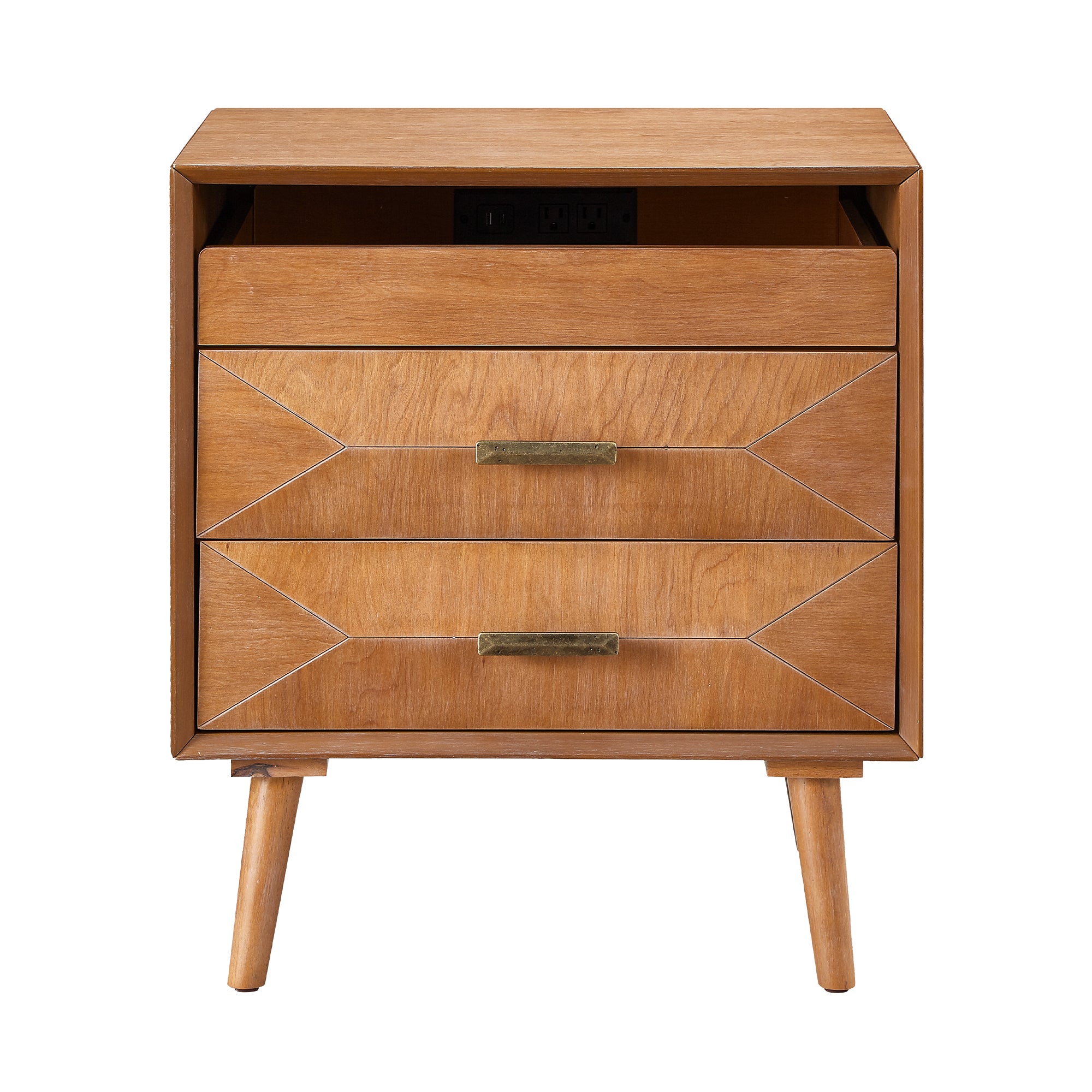 24 in Light Oak Nightstand, 2 Drawers and Open Shelf