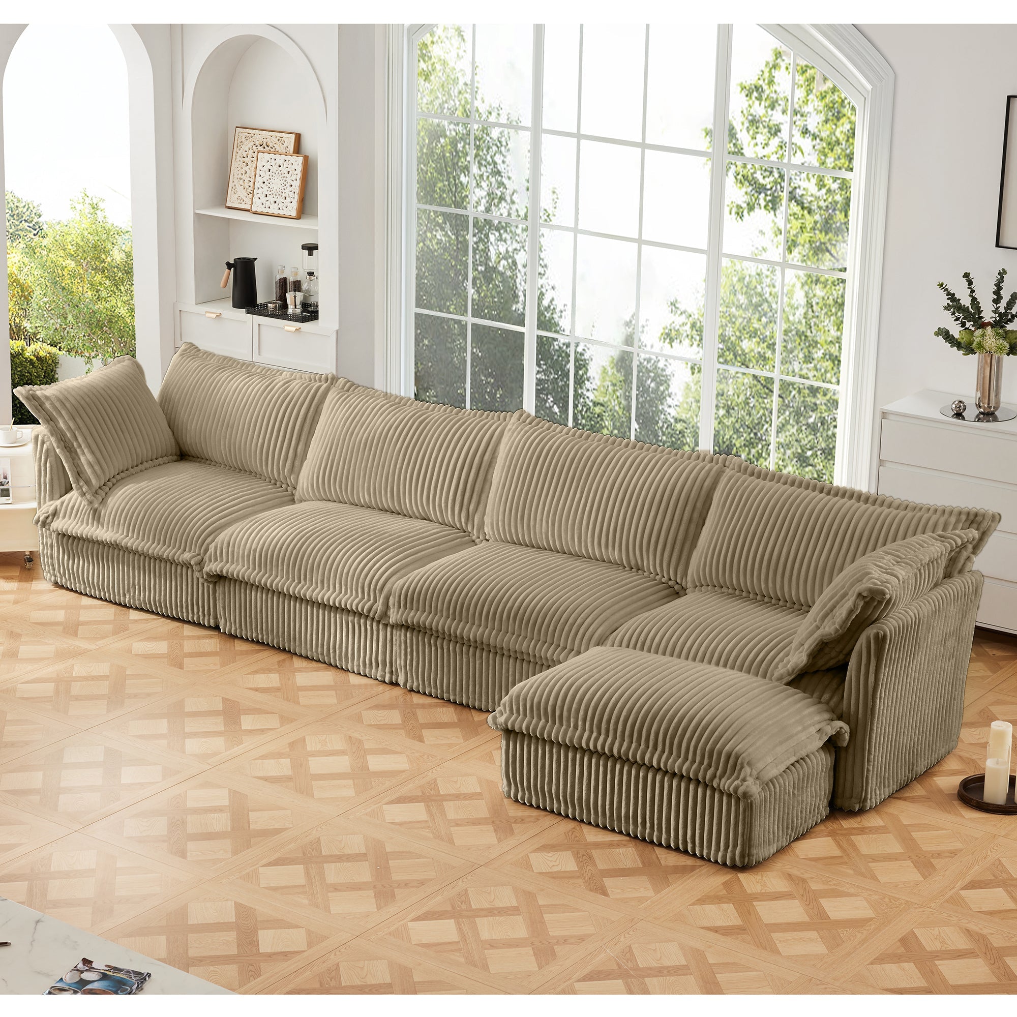 Fluffy 4-Seat Modular Sofa in Corduroy Camel #OttOnly_1 #Fabric_Corduroy Camel
