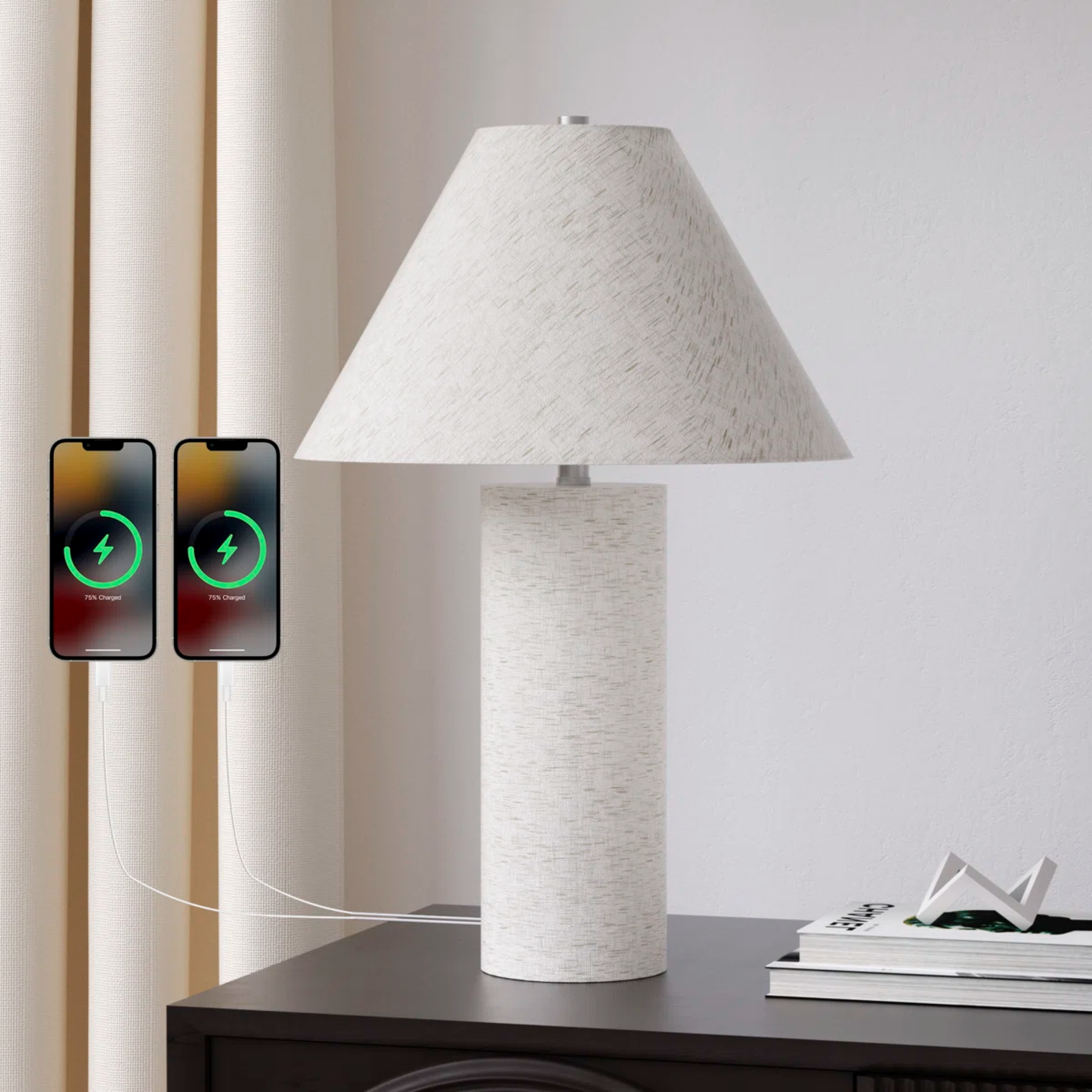 Table Lamp, Resin Base with Linen Shade, White