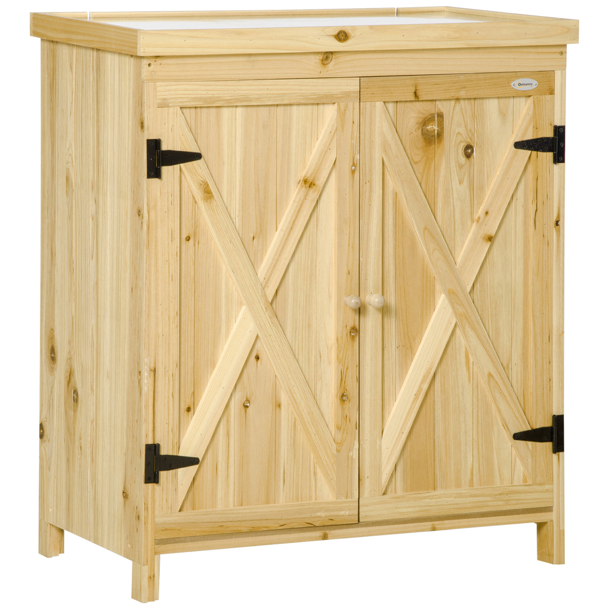 Natural Solid Wood Outdoor Storage Cabinet, with Shelves