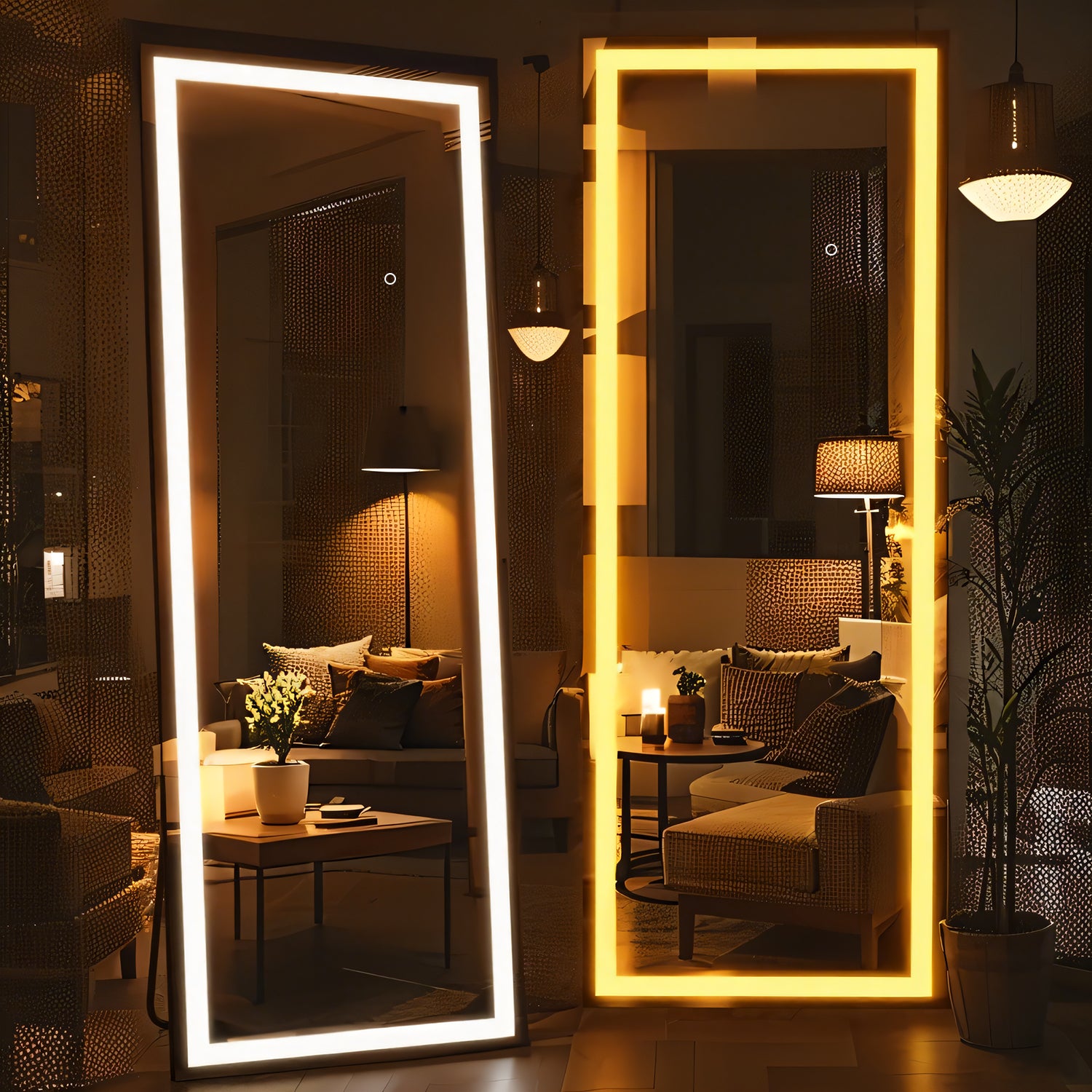 60x16 Lighted Full Length Mirror with Dimmable LEDs, Black