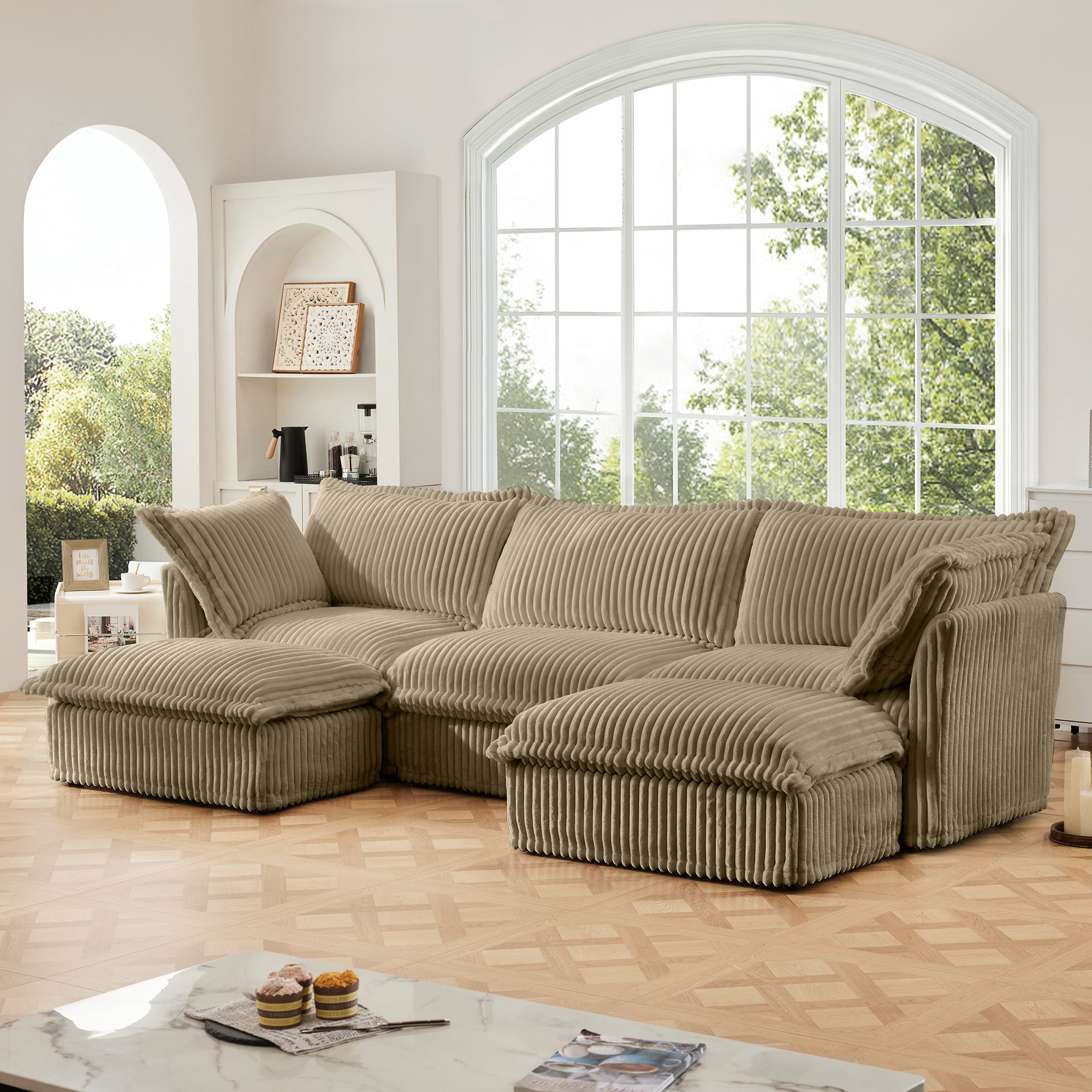 Fluffy 3-Seat Modular Sofa in Corduroy Camel #OttOnly_2 #Fabric_Corduroy Camel