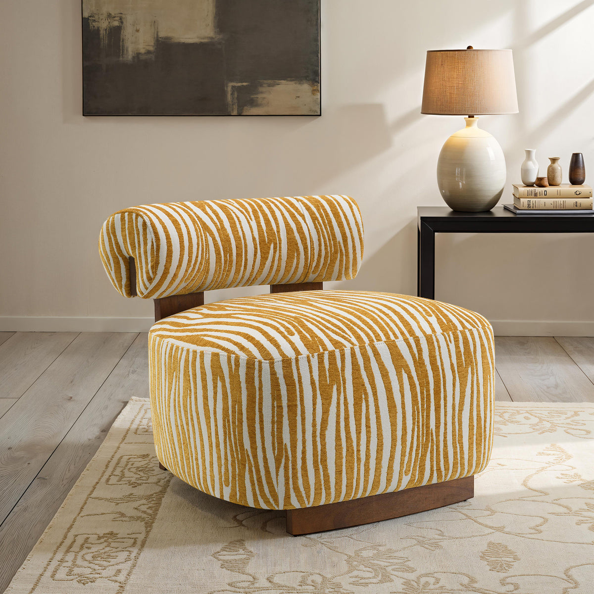 Yellow Chenille Accent Chair, Cylinder