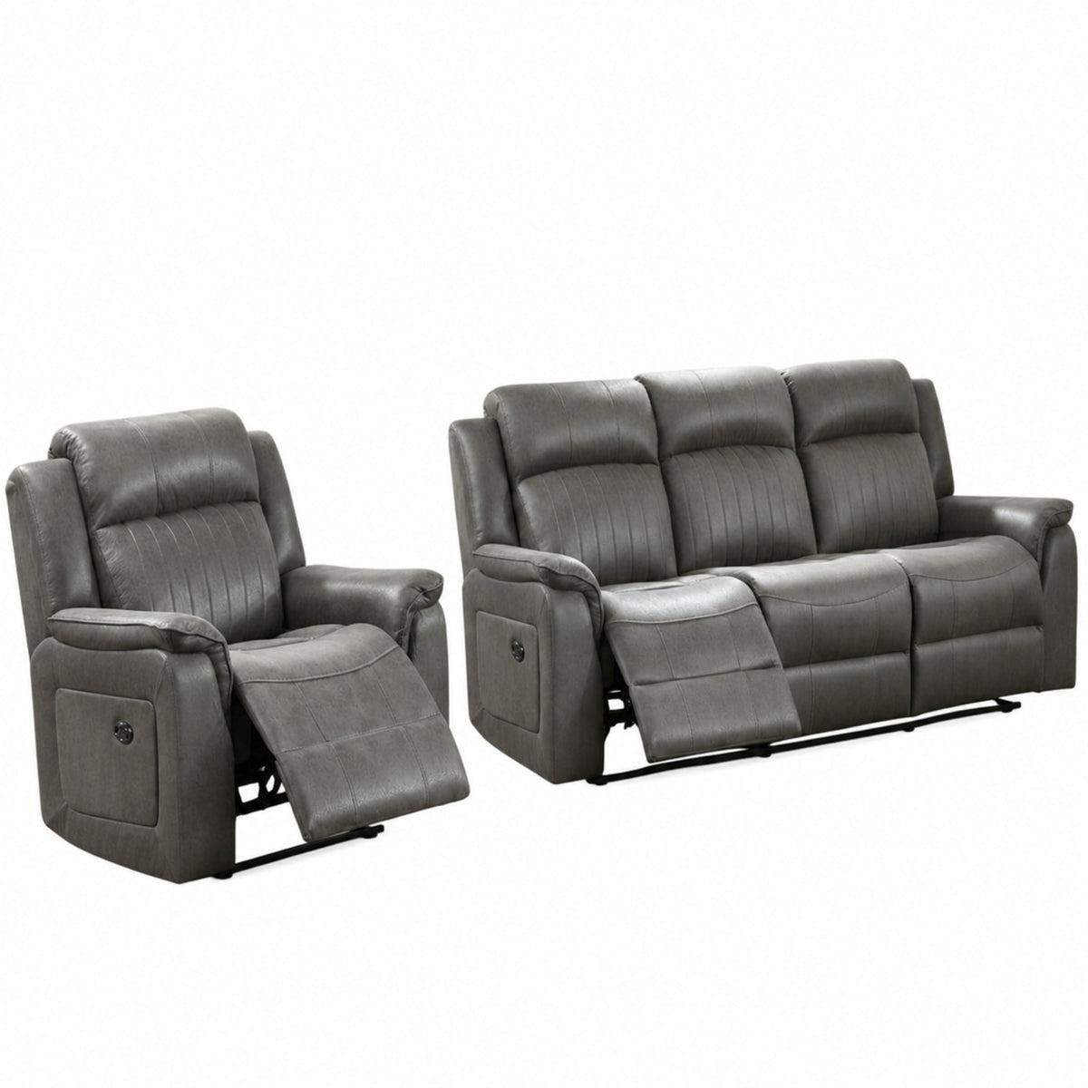 Blue Vegan Leather Reclining Sofa and Recliner Set