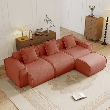 Seneca Boneless Couch - 3 Seater, 1 Ottoman, Terracotta