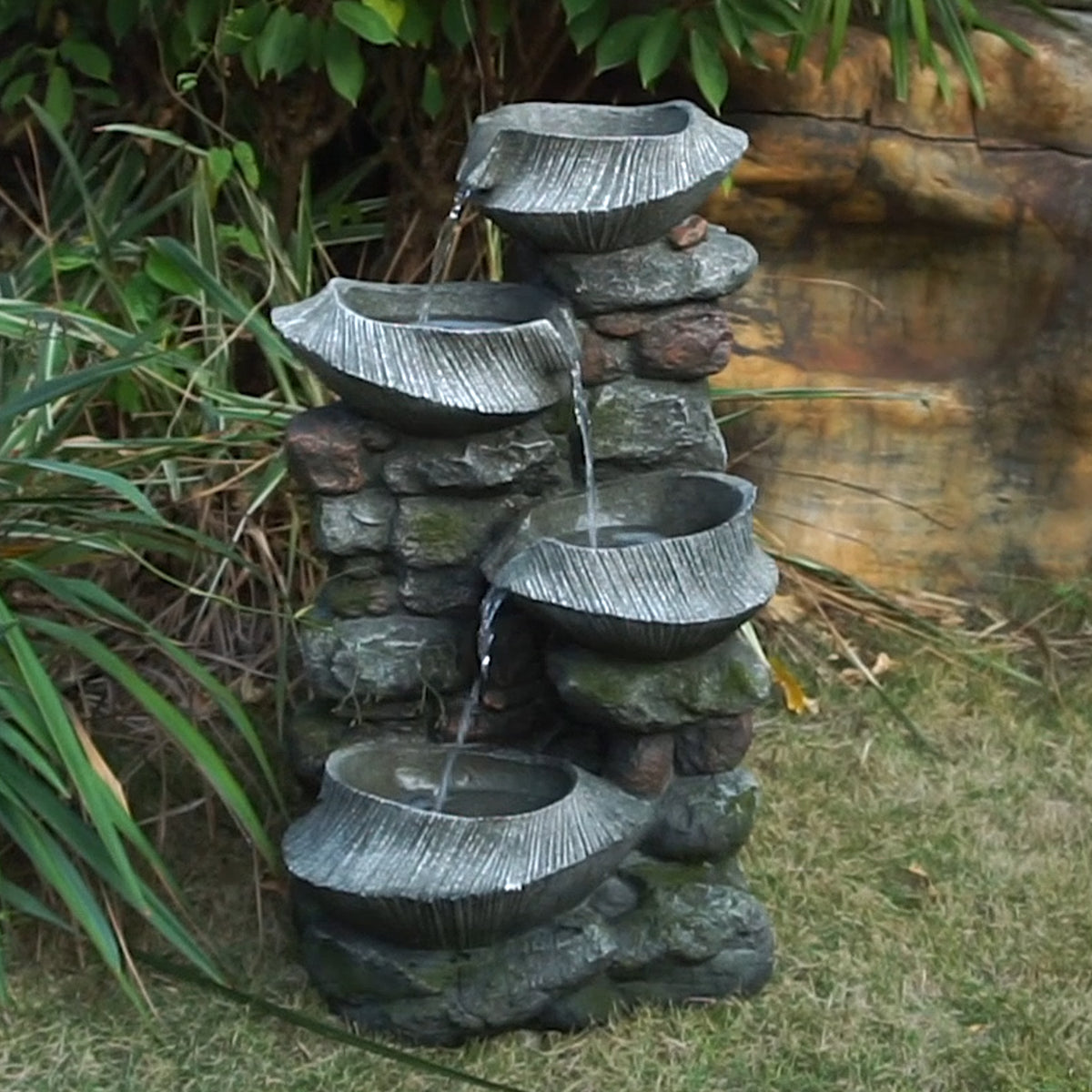 Gray Outdoor Water Fountain, 31.5 in Tall