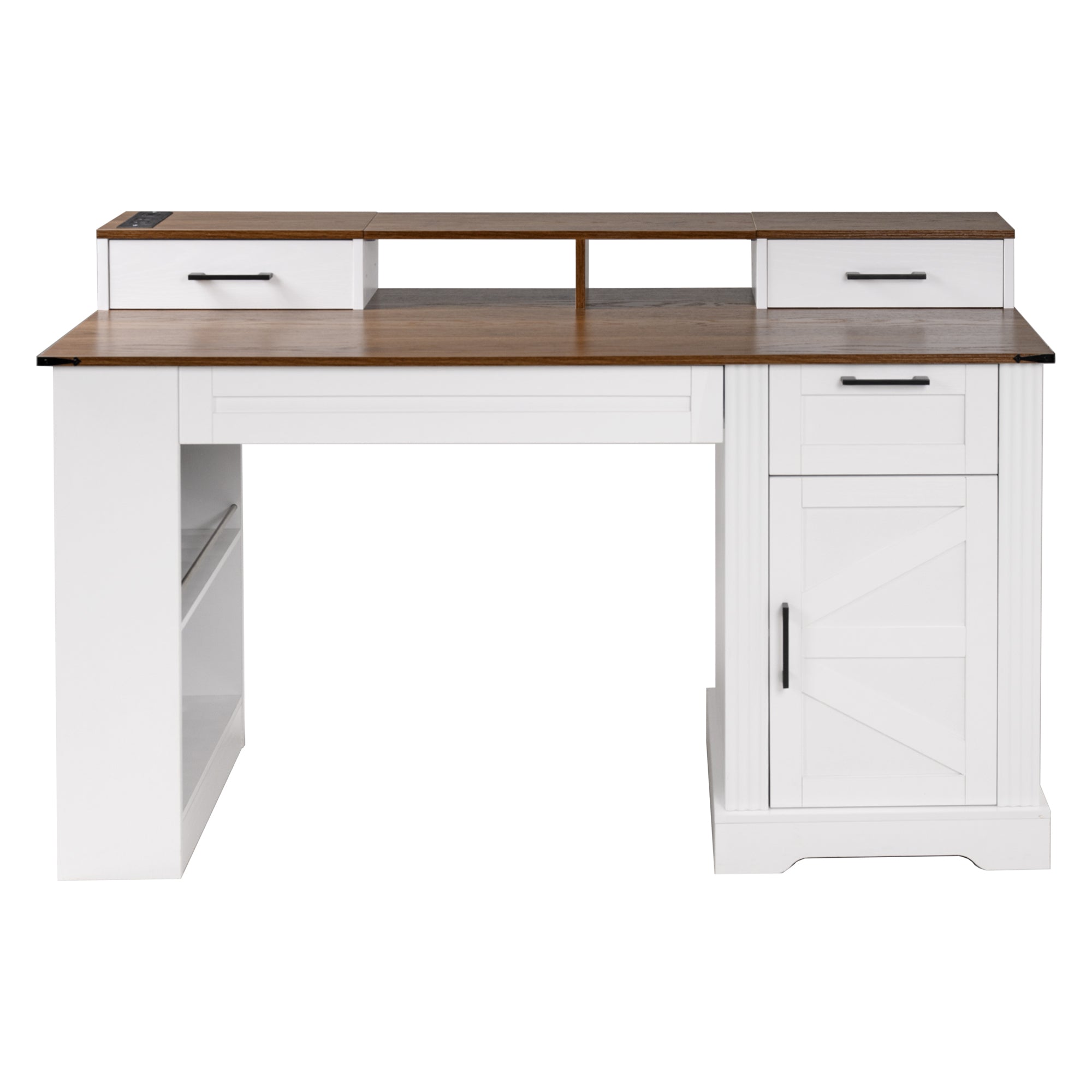 Computer Desk with Charging Station and Keyboard Tray, 55 in, White