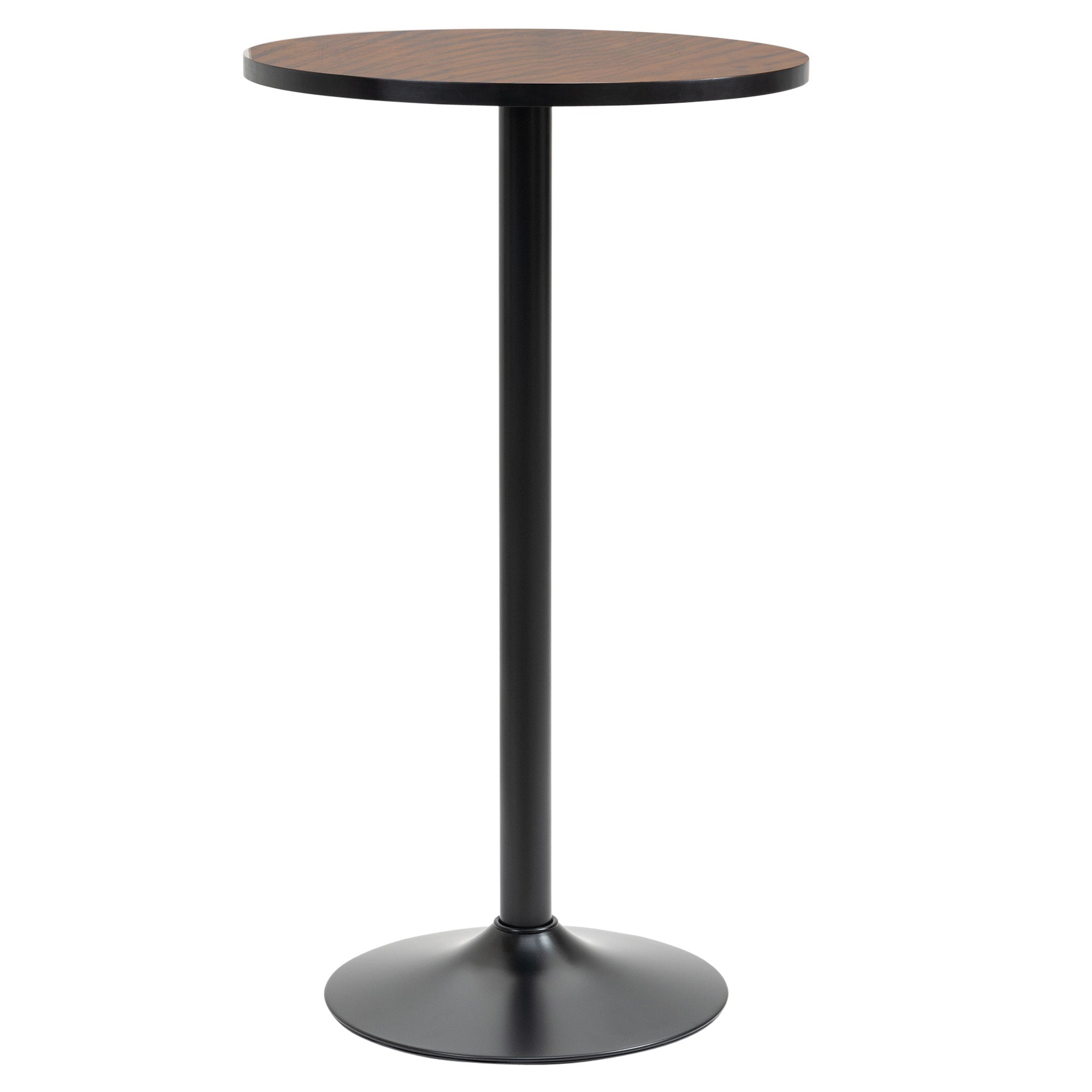 Bar Table, Round Elm-Top Pub Table, Black Steel Pedestal Base