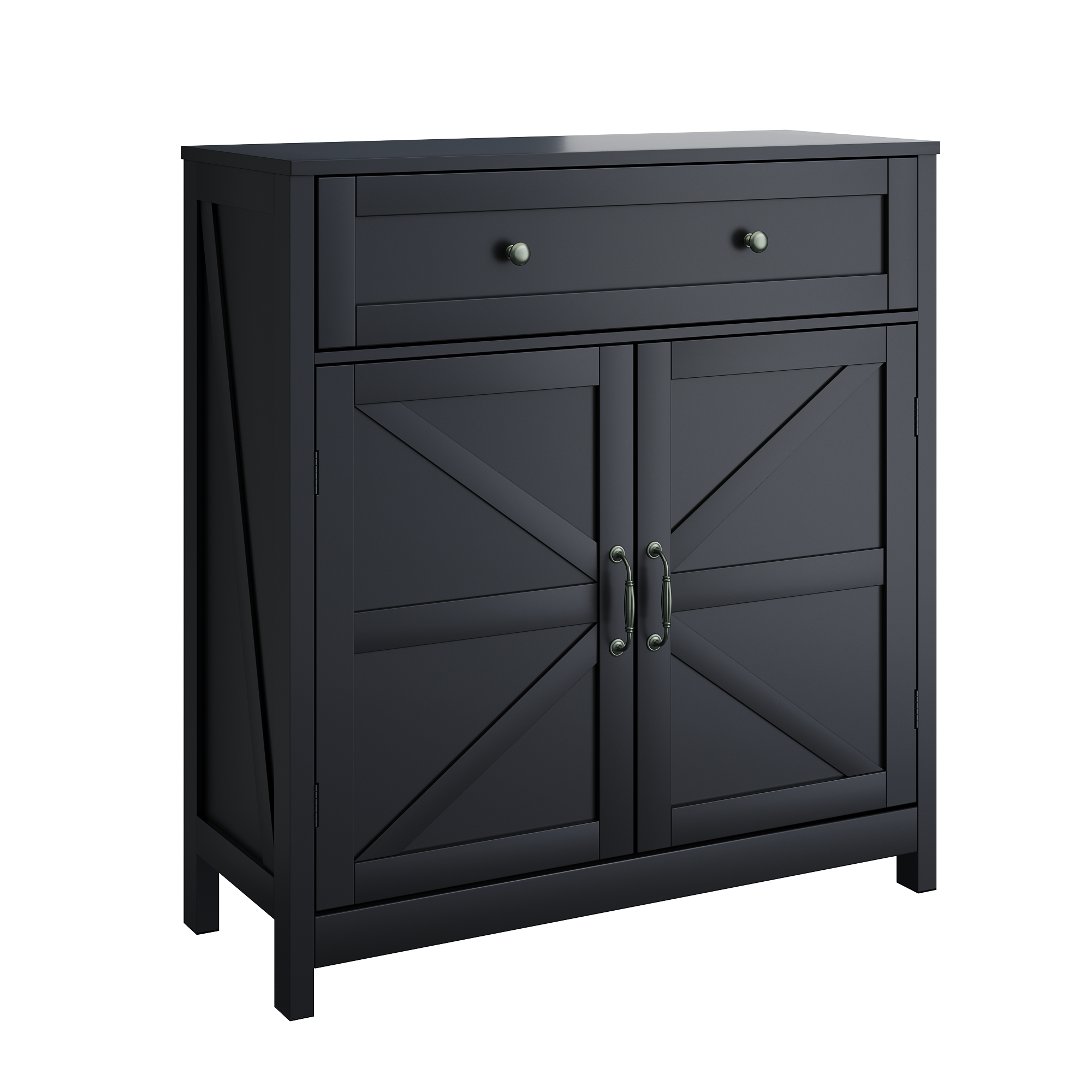 Black Farmhouse Barn-Door Sideboard, 30 in, Drawer + Cabinet