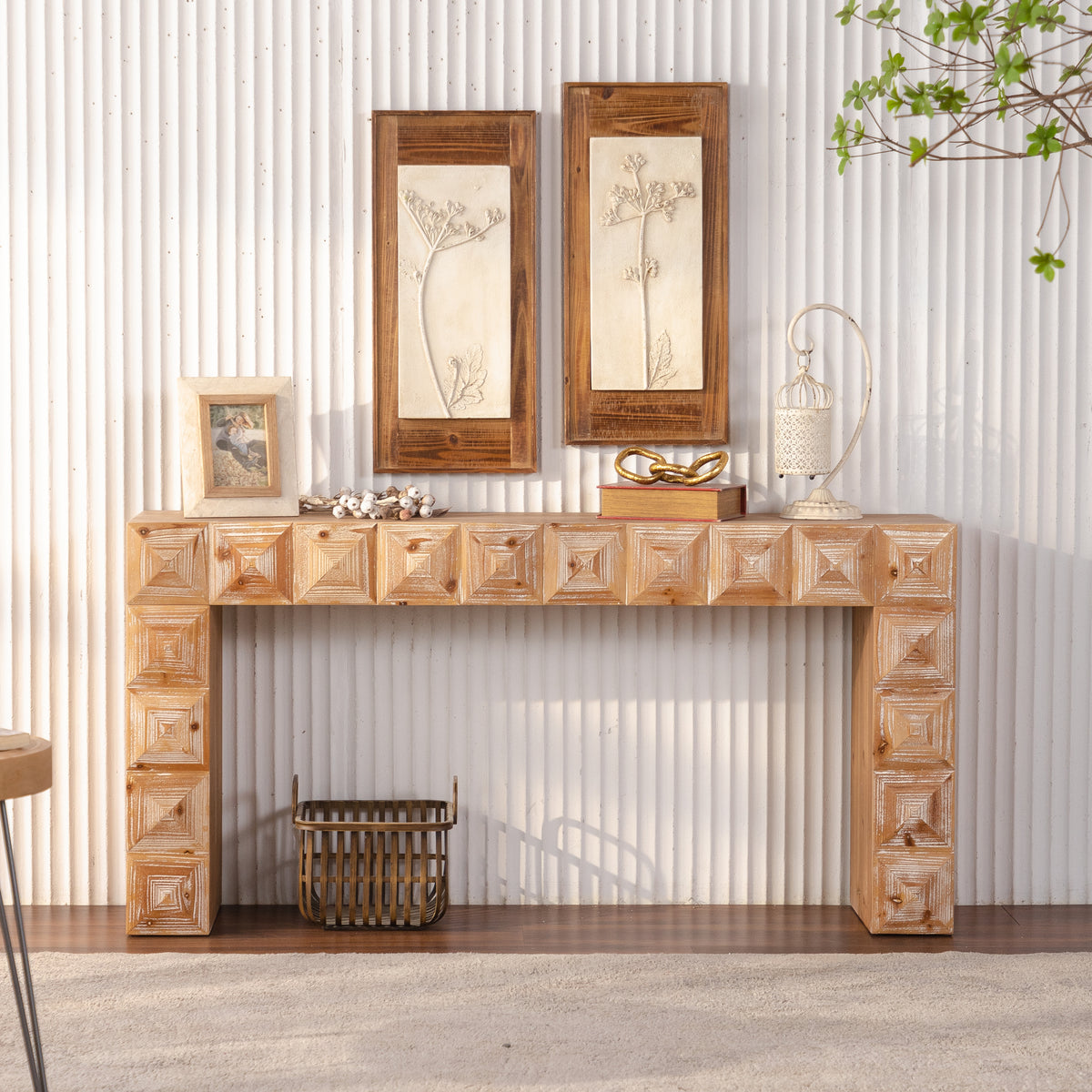 Natural Entryway Console Table, 59.1 in Wide