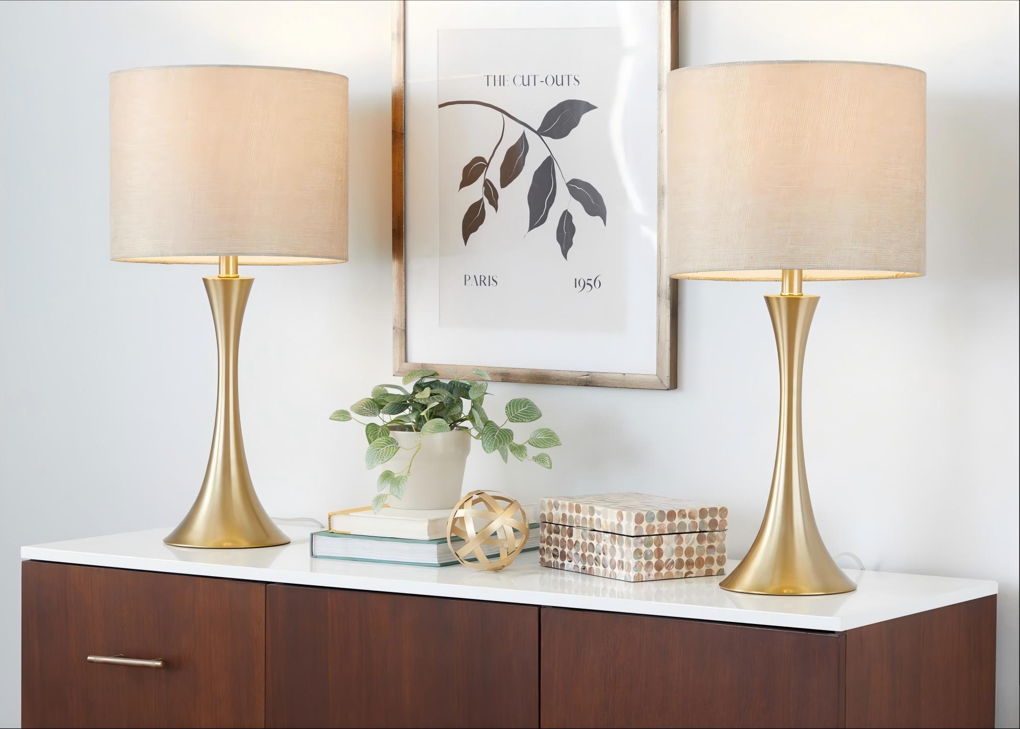 Table Lamp with Linen Shade in Gold