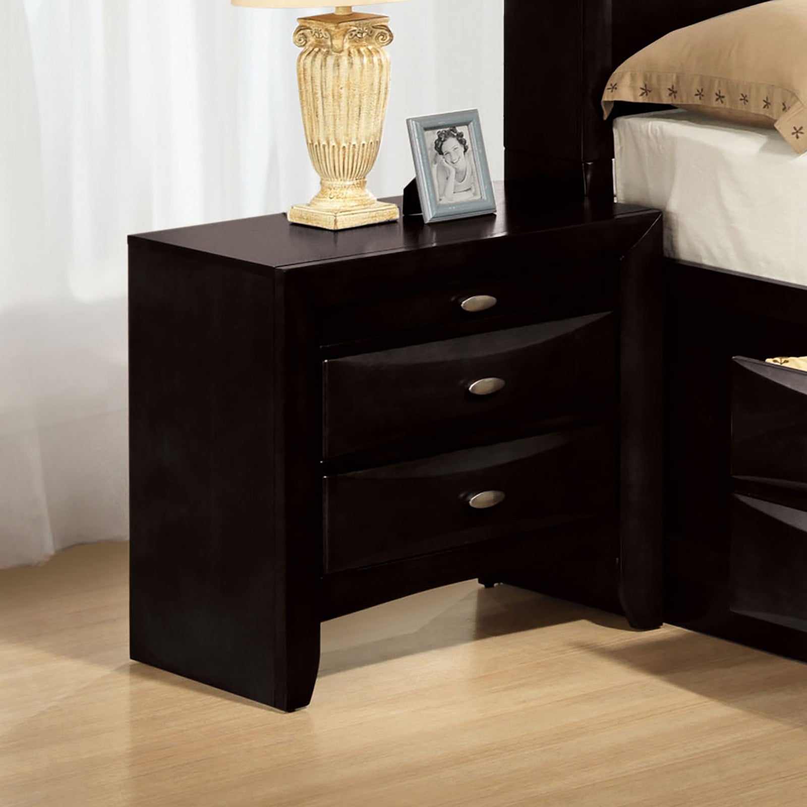 2-Drawer Nightstand with Cabinet Storage, Black, 25.5 in Tall