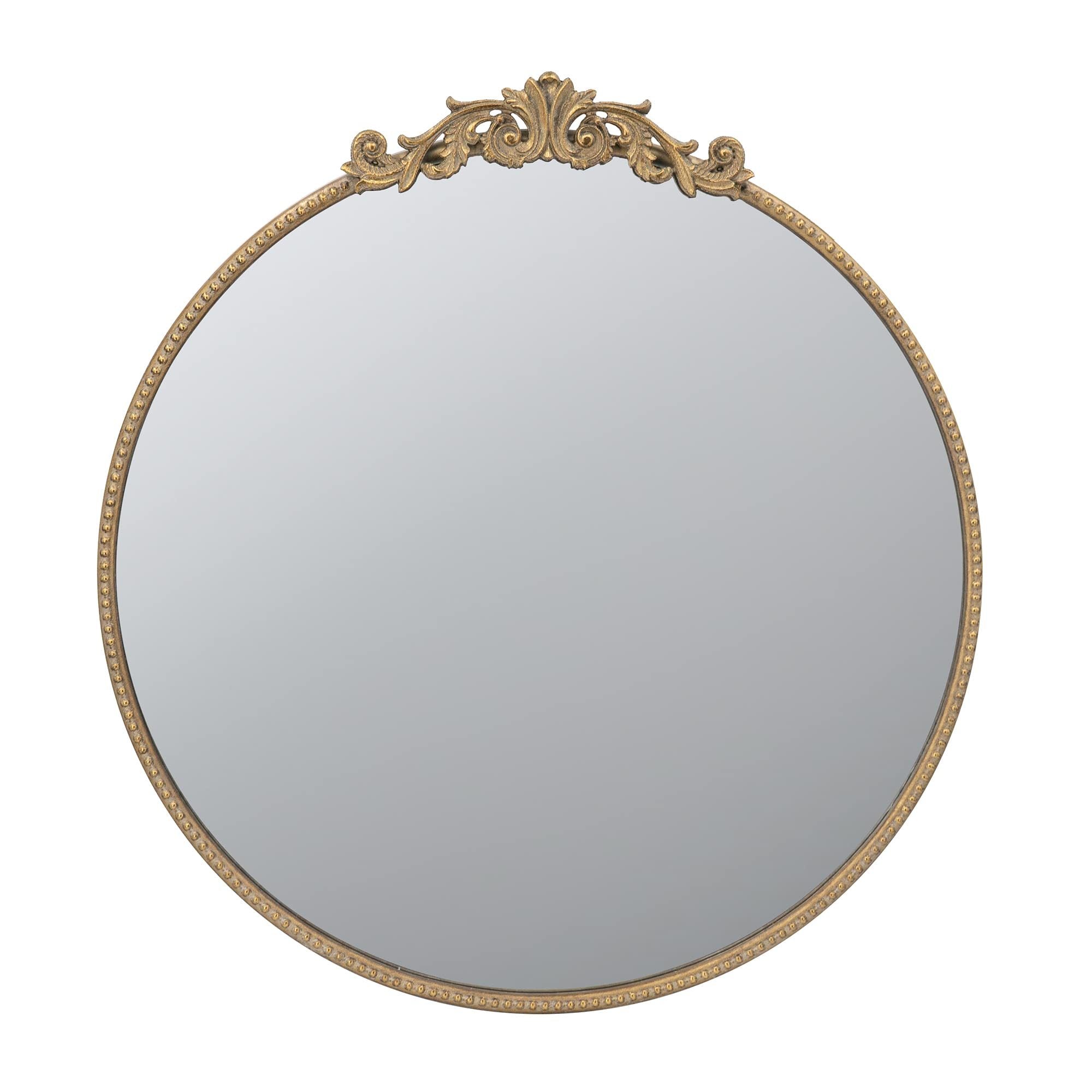 Round Gold Mirror, 30 x 32 Inch Wall Mounted