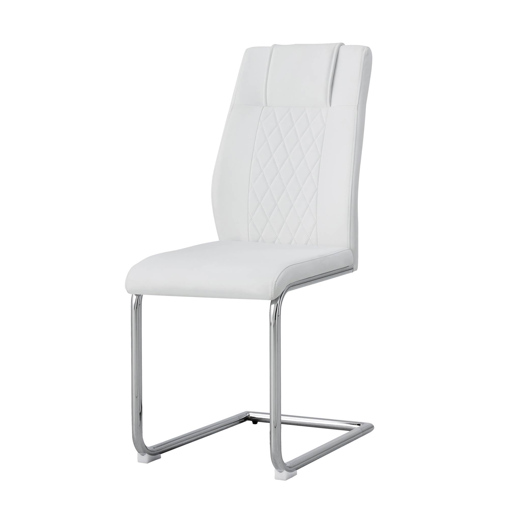 Modern Dining Chairs Set of 6, White Vegan Leather, Chrome Legs