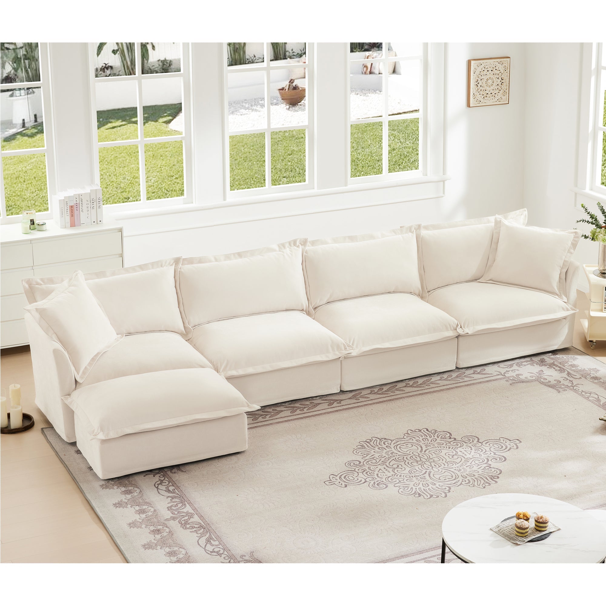 Fluffy 4-Seat Modular Sofa in Chenille Cream #OttOnly_1 #Fabric_Chenille Cream