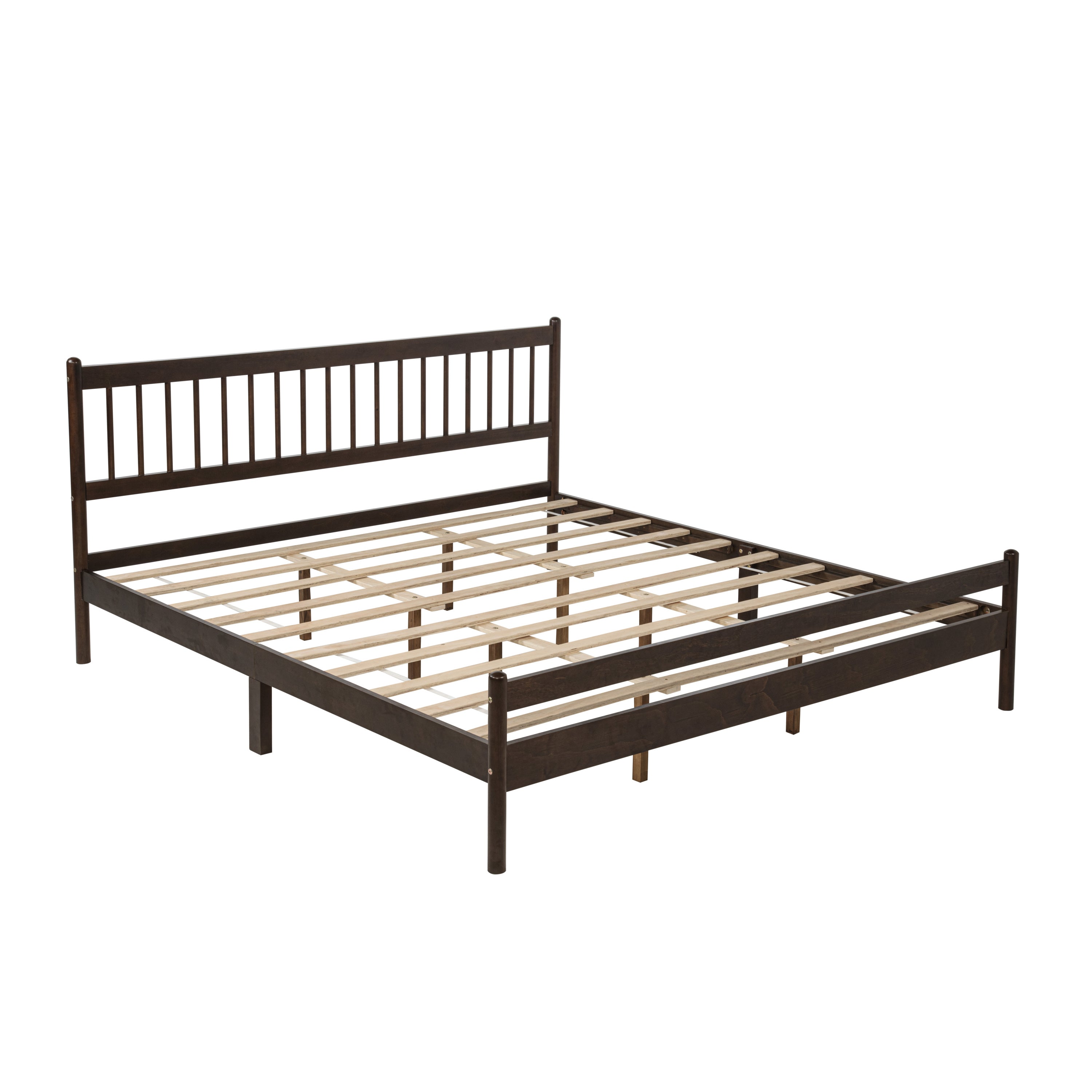 Bare bed frame on white background showing slat base
