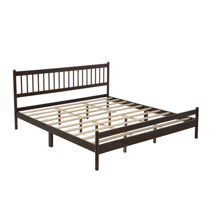 Bare bed frame on white background showing slat base