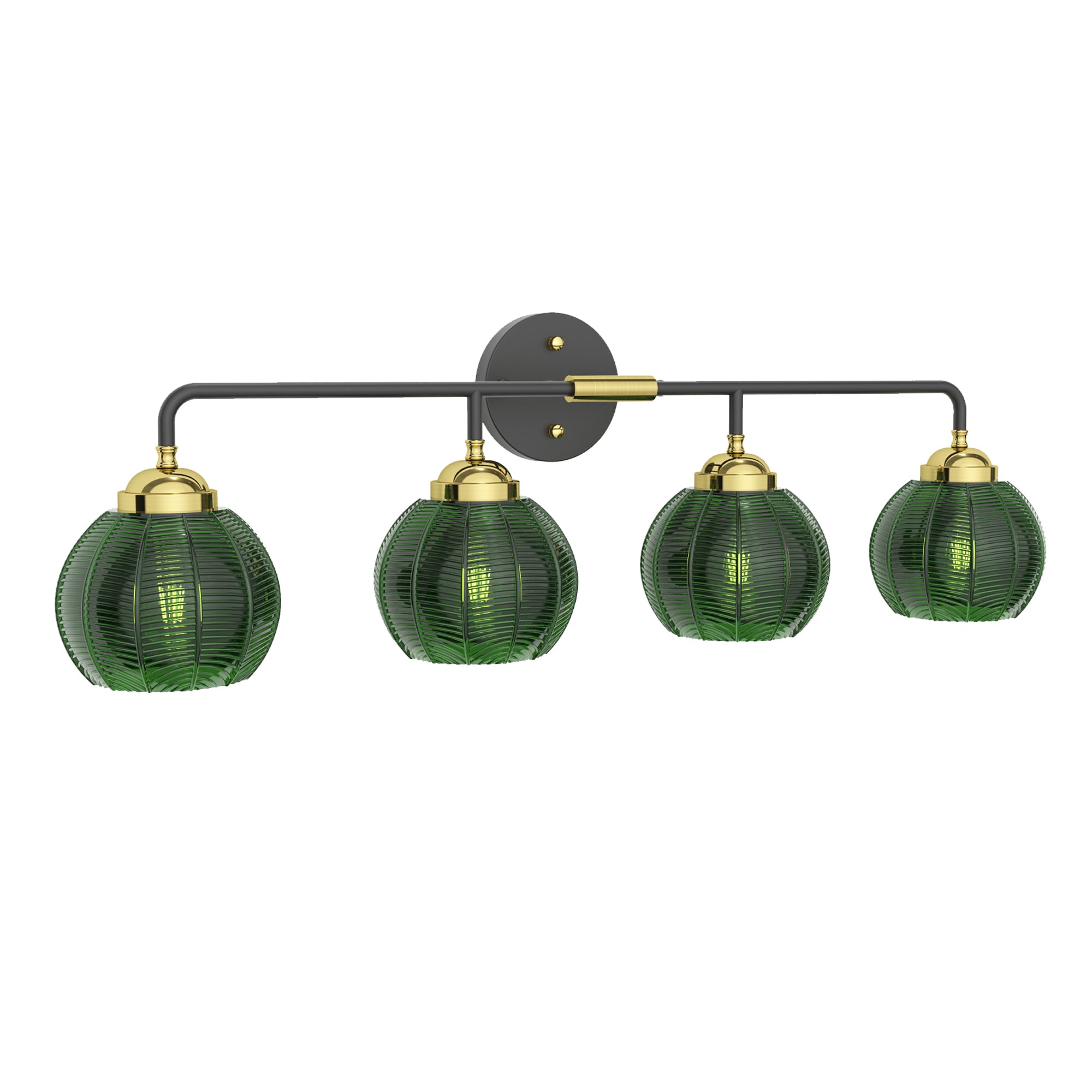 Vanity Light with Glass Shades, 4-Light Modern, Black and Gold