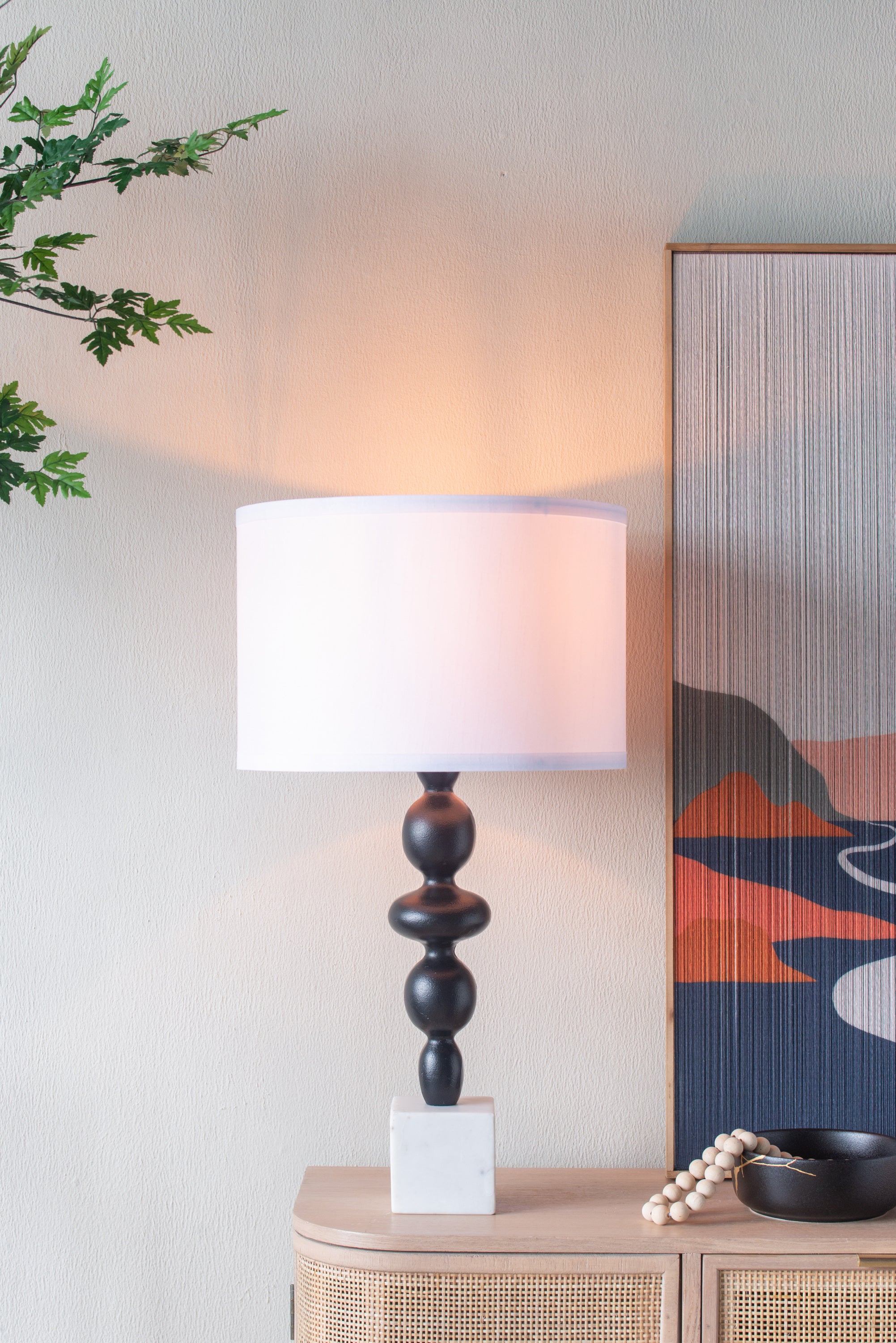 Table Lamp with Tiered Marble Base in Black and White