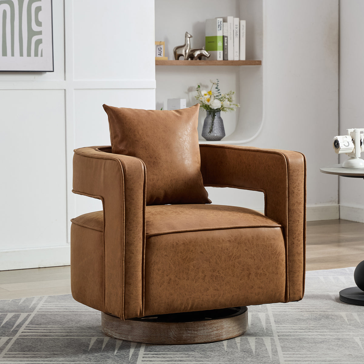 Brown Vegan Leather Swivel Barrel Chair, Nursery