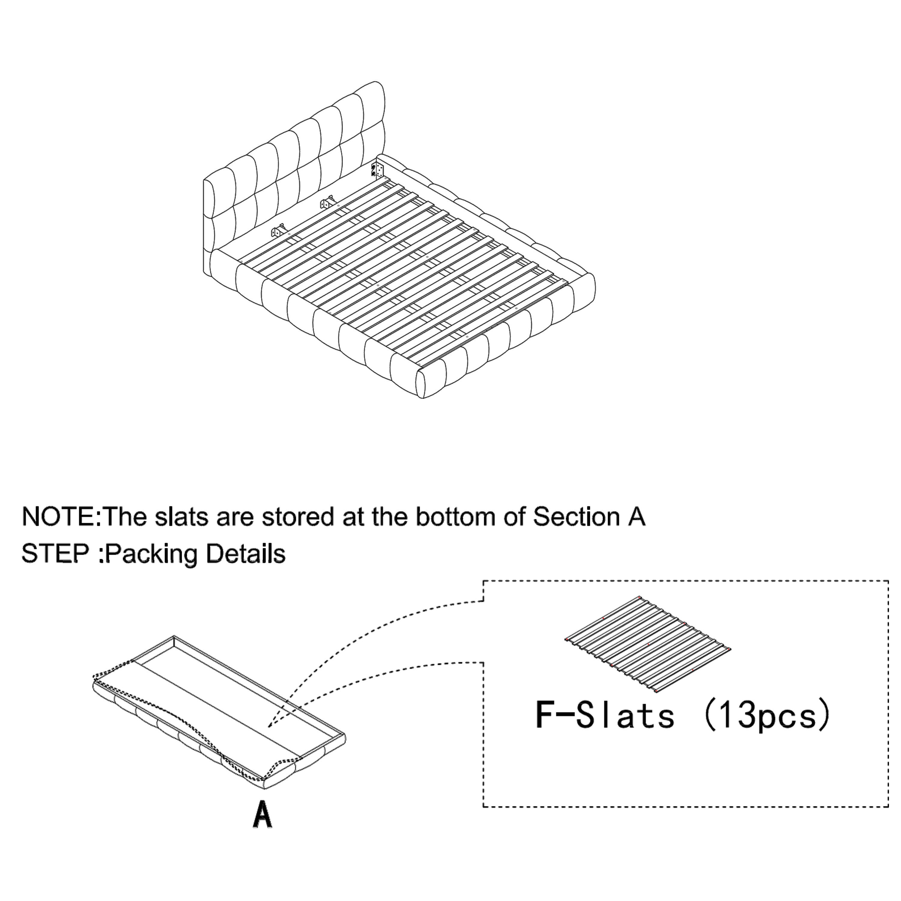 Packing and assembly diagram for the low profile queen bed frame showing the wood slats #Color_Pink