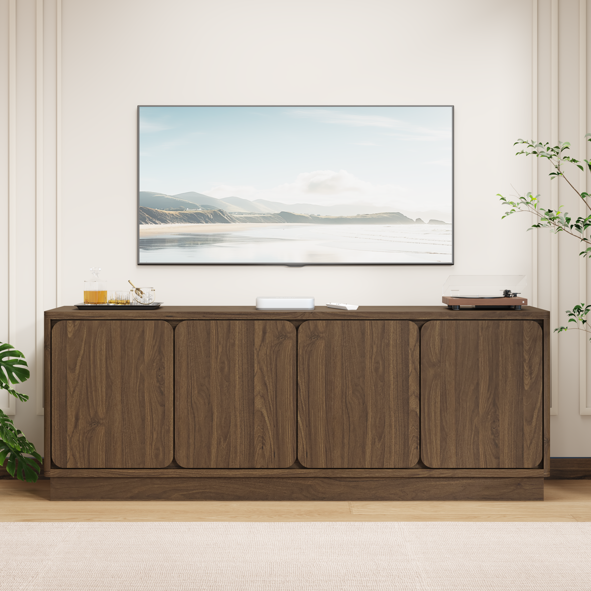 Walnut TV Stand, 63 in Wide