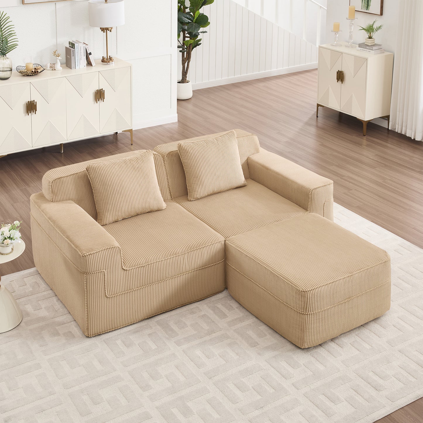 Boneless Couch –  2 Seater with Ottoman, Camel