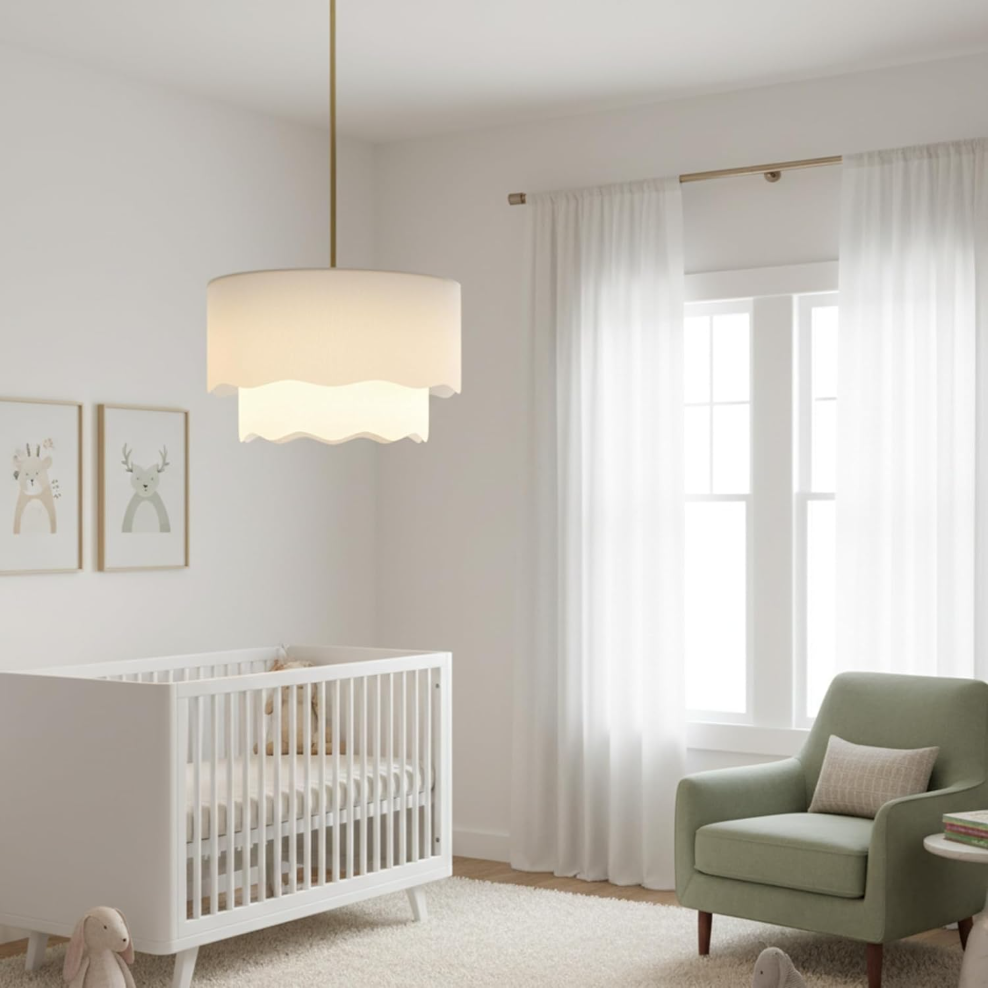 Chandelier with Linen Drum Shade, 2-Tier 3-Light, Soft White