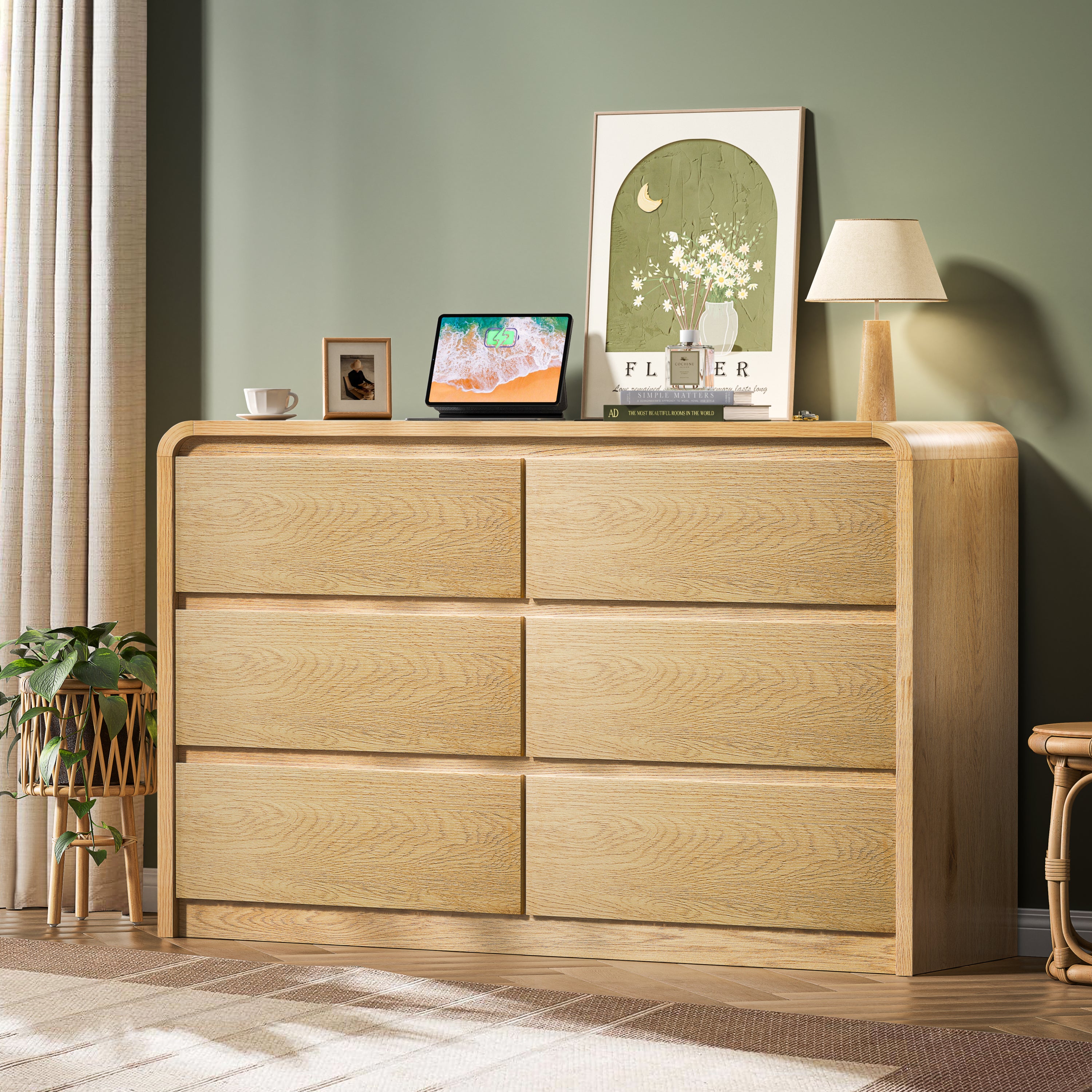 6-Drawer Dresser and TV Stand, 47 in Wide, Natural