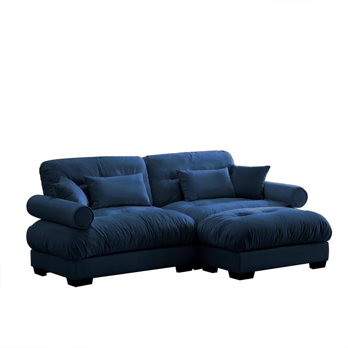 Blue Velvet 2-Seat Couch with Ottoman
