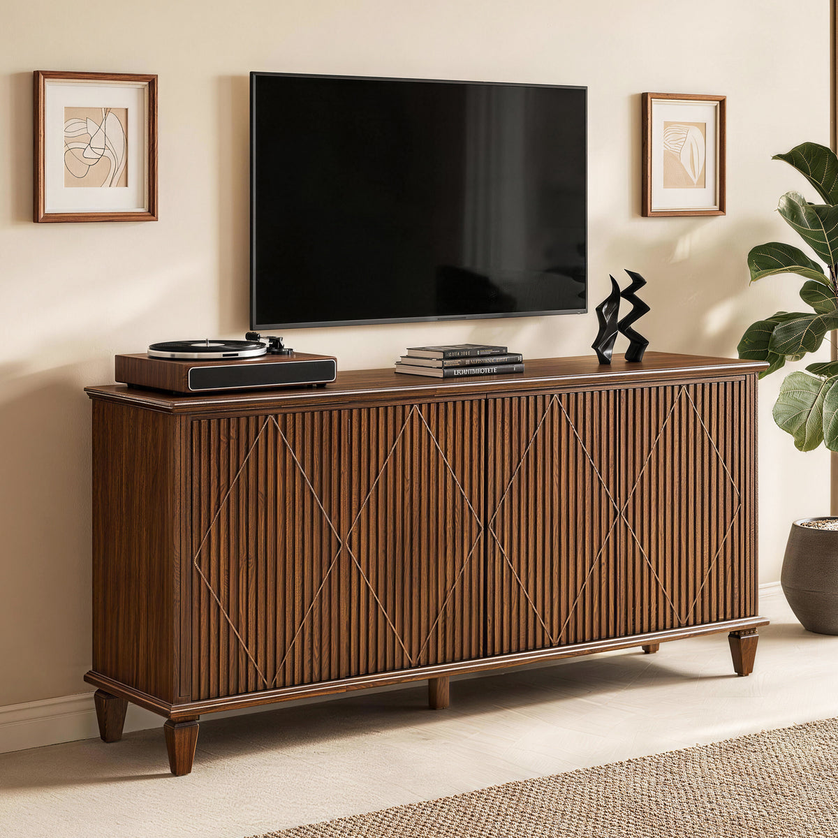 Walnut TV Stand, 58 in Wide