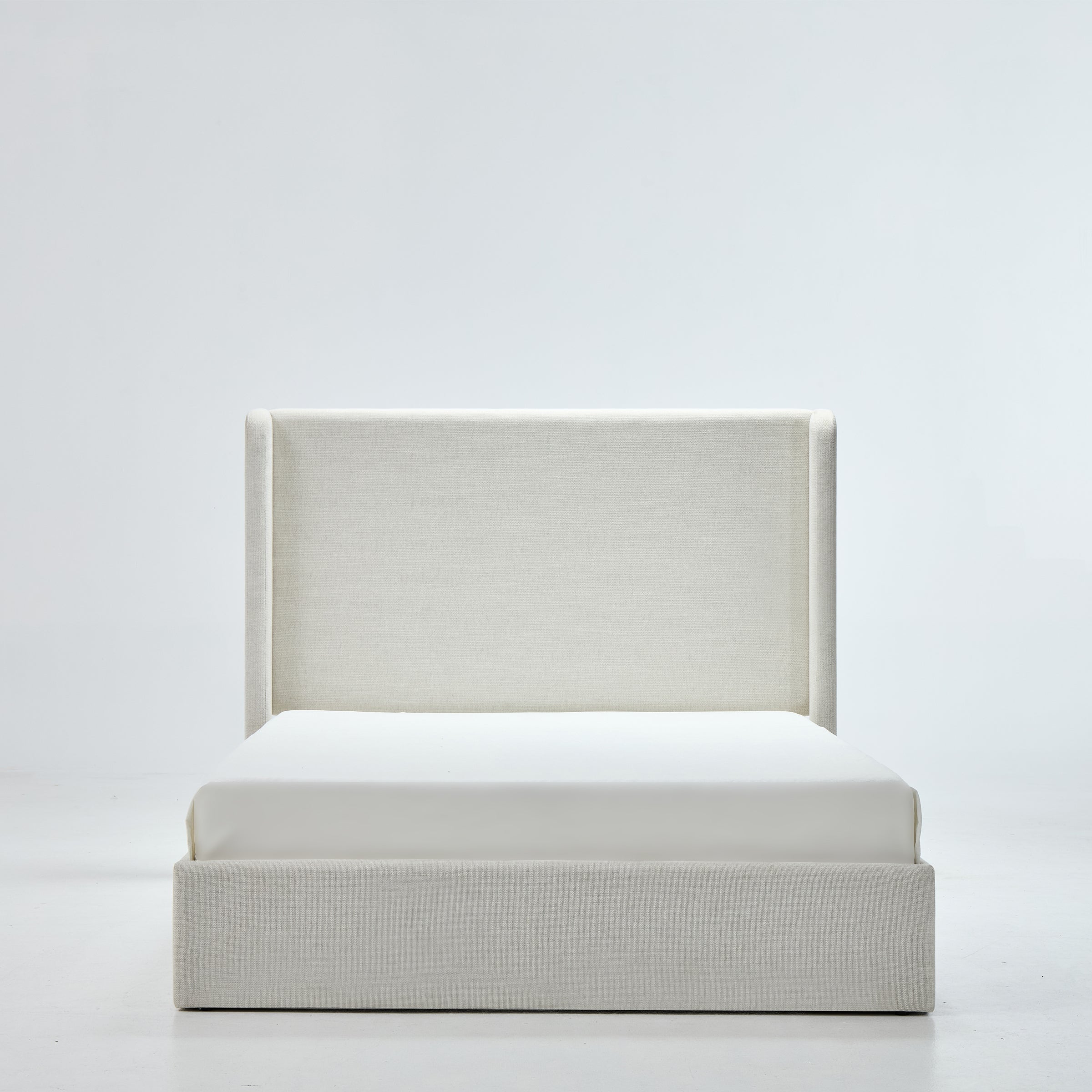 Ivory Canvas Upholstered King Bed Frame with 52-Inch Headboard